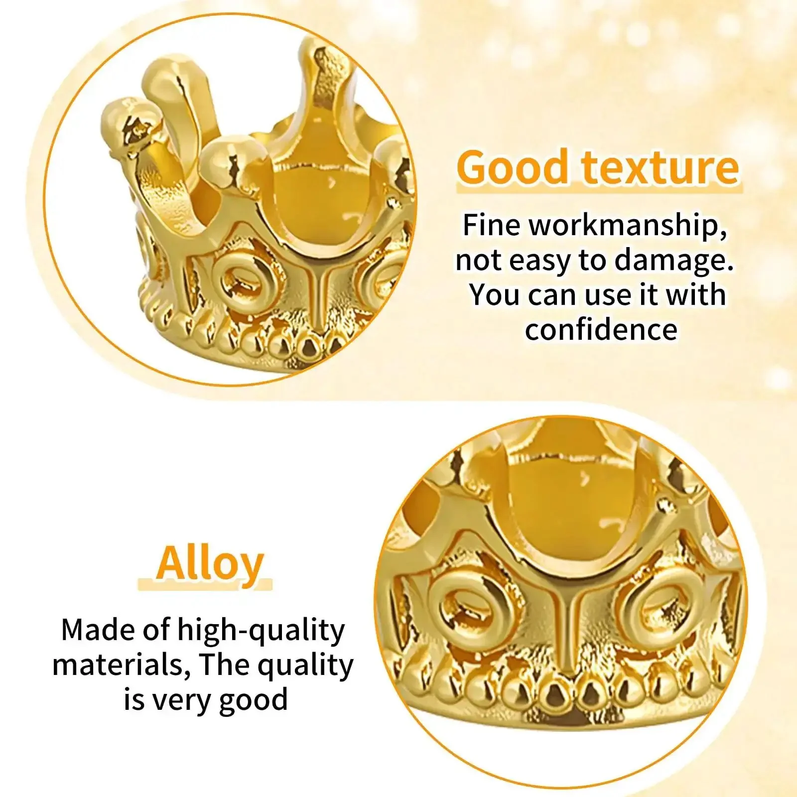 Mini Crown Charms For Crafts 3D Gold King Crown Beads With Large Hole For DIY Jewelry Necklace And Bracelet Making 100Pcs Royal Bling Beads For Creative Projects - Image 4