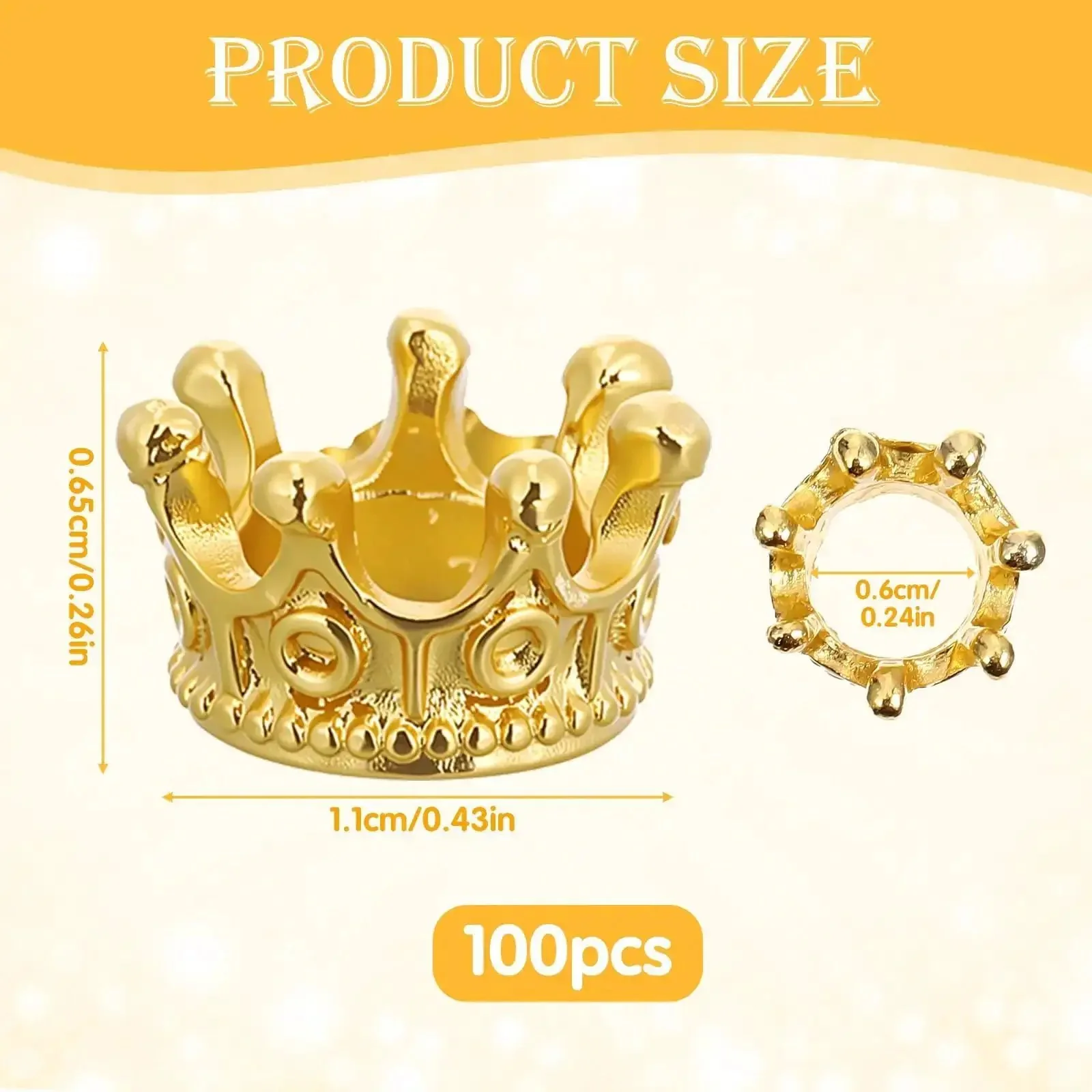 Mini Crown Charms For Crafts 3D Gold King Crown Beads With Large Hole For DIY Jewelry Necklace And Bracelet Making 100Pcs Royal Bling Beads For Creative Projects - Image 7