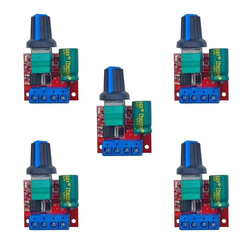 Mini DC Motor PWM Speed Controller 5V-35V Regulator Module 0-5A 90W Dimming For LEDs And RC Hobby Projects Kit Five Pack With Low Idle Current And Self Recovery Fuse Adjustable Speed Control