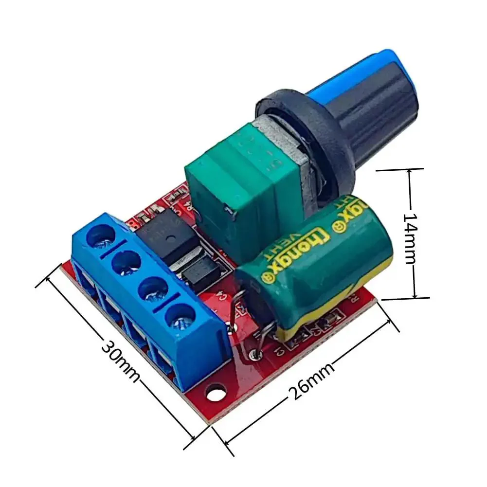 Mini DC Motor PWM Speed Controller 5V-35V Regulator Module 0-5A 90W Dimming For LEDs And RC Hobby Projects Kit Five Pack With Low Idle Current And Self Recovery Fuse Adjustable Speed Control - Image 5