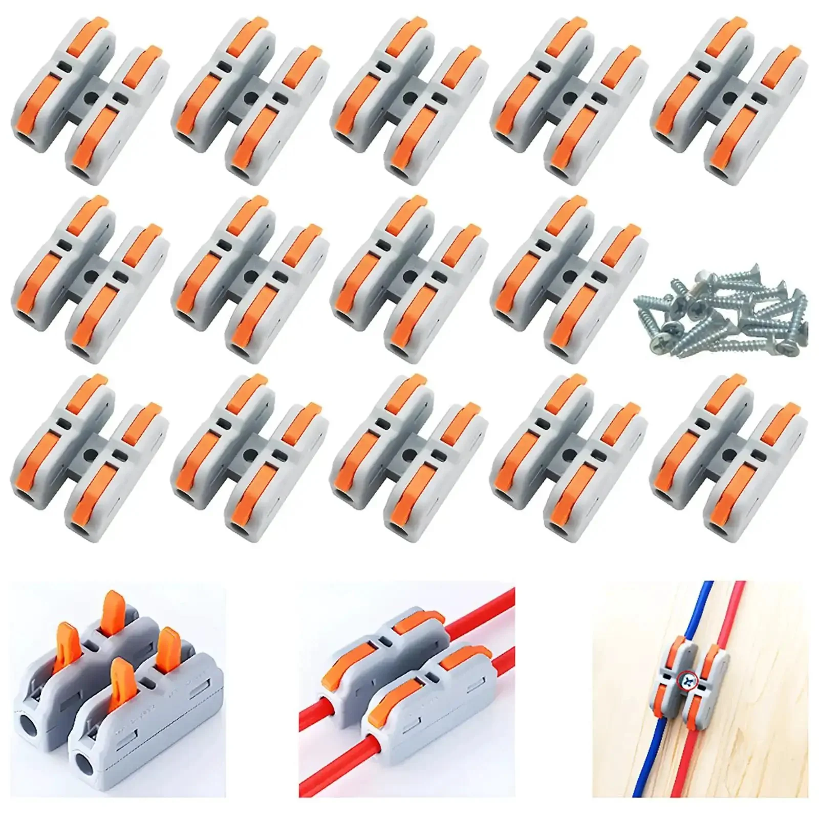 Mini Lever Nut Wire Connector Set SCH-2 With Plug-And-Play Quick Spring Terminal Blocks, Reusable Cable Clamp Connectors, Durable Flame Retardant Nylon Housing, Includes Mounting Screws, 14 Pcs For Easy DIY Electrical Wiring