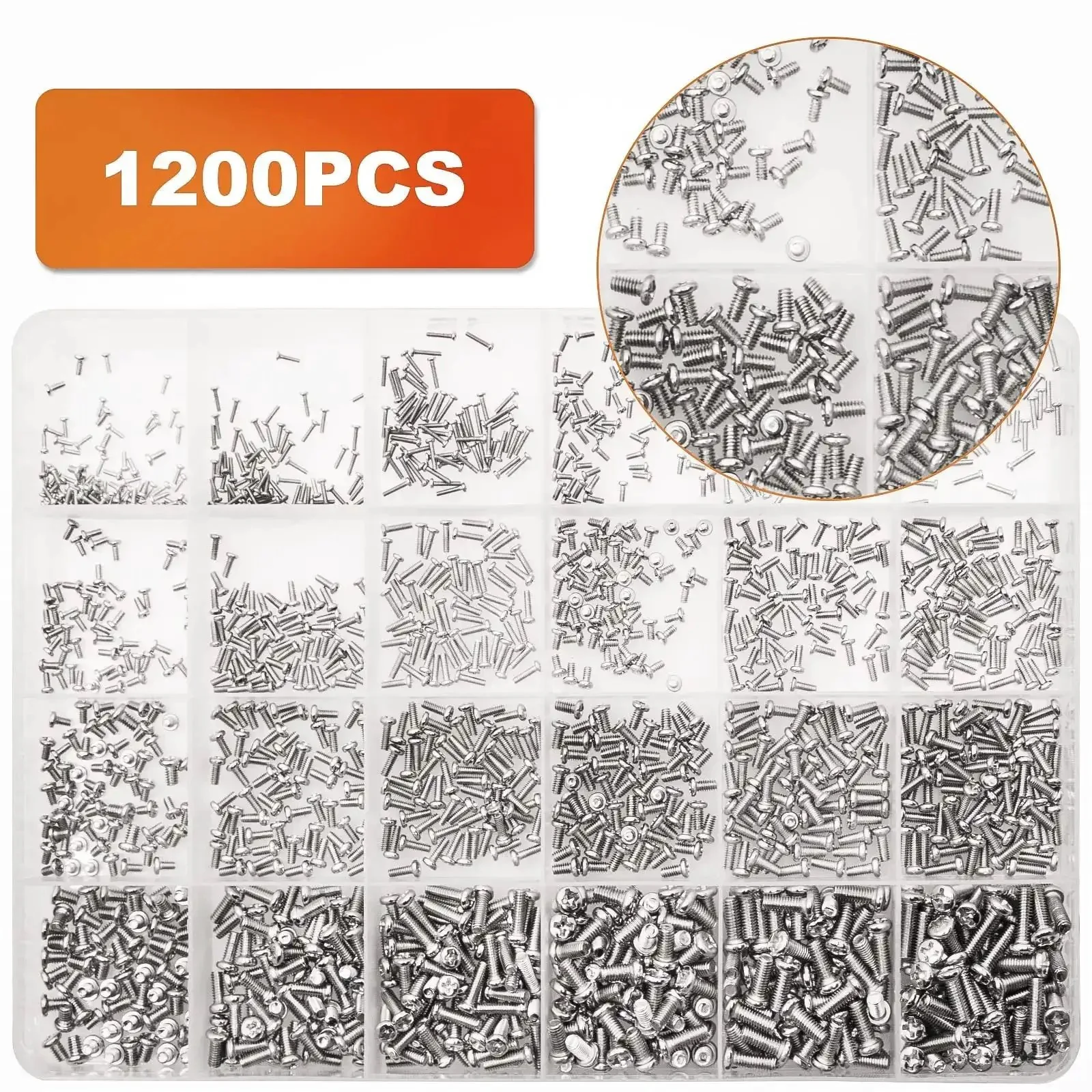 Mini Pan Head Screws Kit For Eyewear And Small Electronics 1200 Pcs In 24 Sizes With Clear Storage Box Ni Plated Carbon Steel Bolts For Glasses Watches Clocks And Phones Durable Quick To Install - Image 3