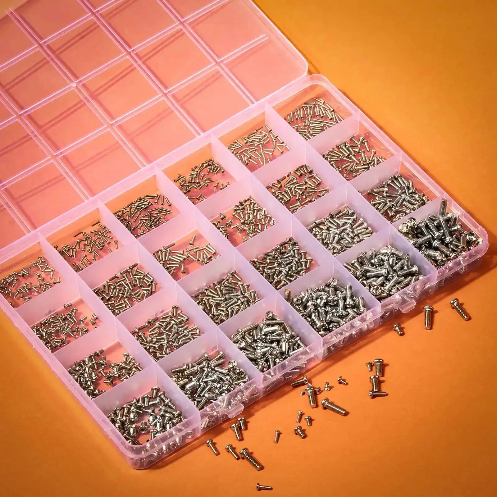 Mini Pan Head Screws Kit For Eyewear And Small Electronics 1200 Pcs In 24 Sizes With Clear Storage Box Ni Plated Carbon Steel Bolts For Glasses Watches Clocks And Phones Durable Quick To Install - Image 5