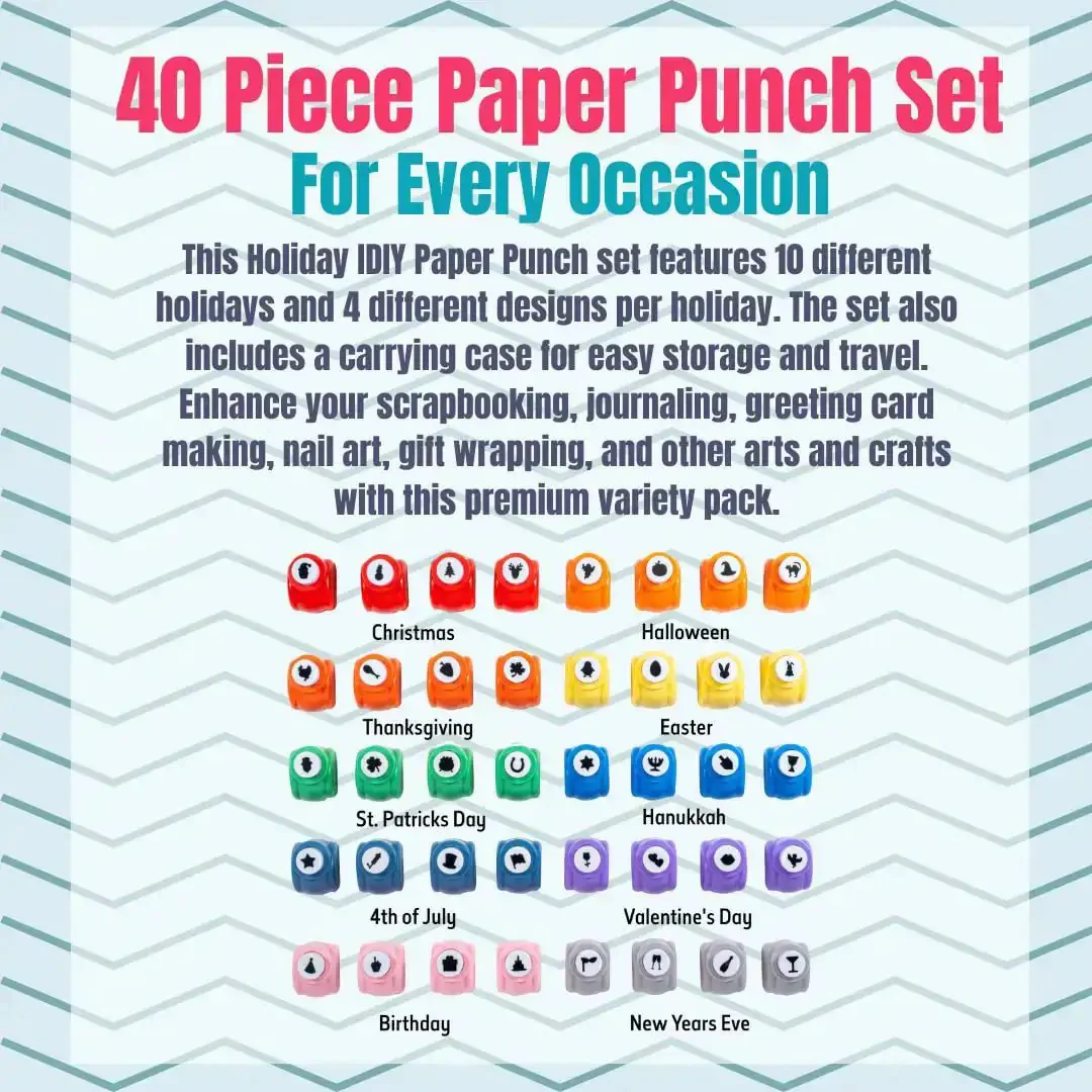 Mini Scrapbook Paper Hole Puncher Set With Forty Holiday Designs For Easter Christmas Thanksgiving Fourth Of July Halloween And More Perfect For DIY Confetti Card Making Invitations And Party Decor On The Go - Image 7