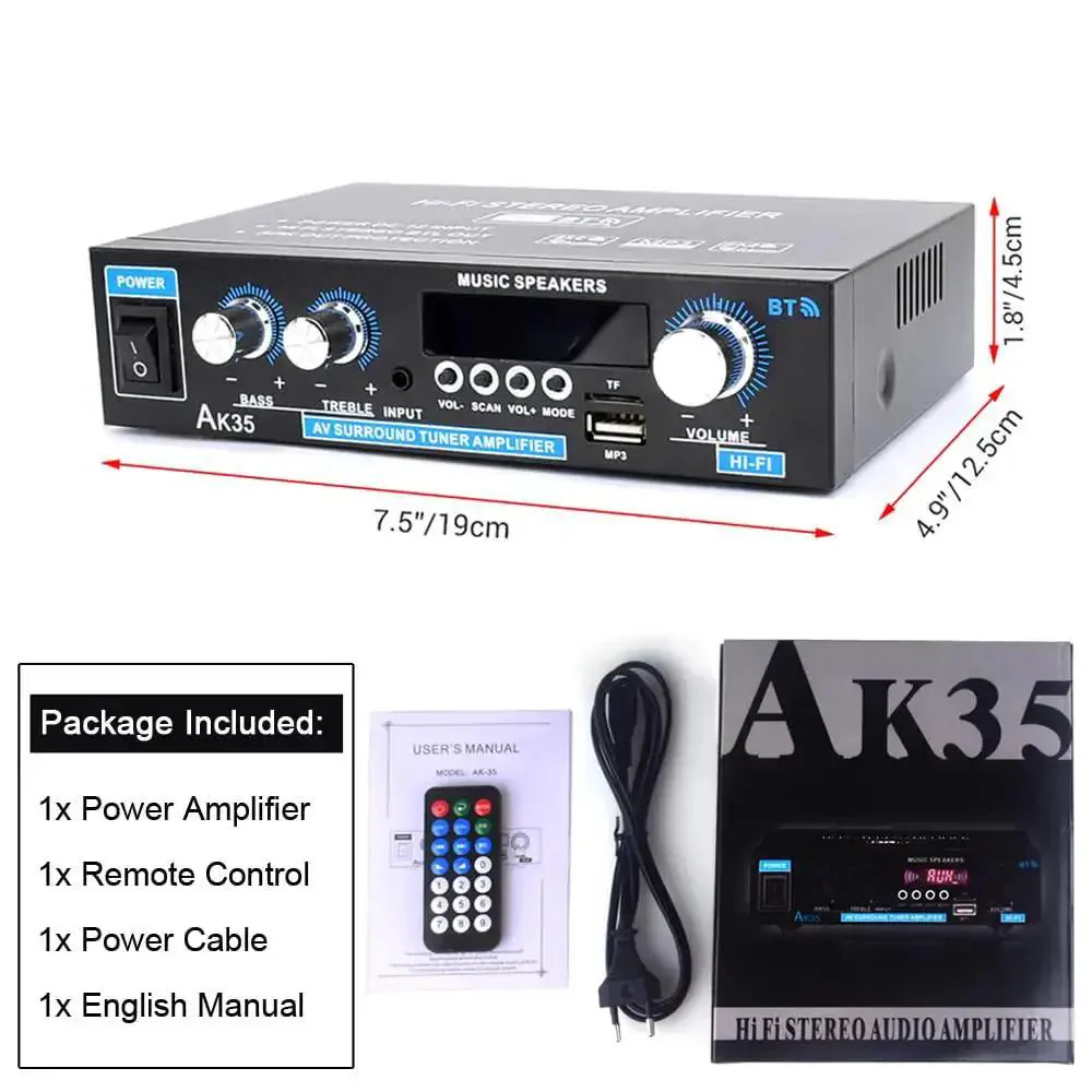 Mini Stereo Amplifier For Home Audio With Bluetooth Five Point Zero Two Channel 200W Peak Power 30W RMS Per Channel USB TF Card Aux Inputs Bass And Treble Control Perfect For Parties Karaoke Home Theater And Small Living Rooms - Image 2