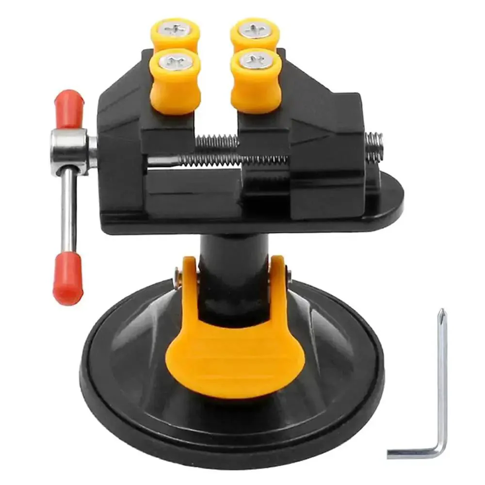 Mini Table Vise With Suction Base, 360 Degree Rotating Clamp, 0 to 25mm Jaw, Engraving and Jewelry Watch Making Tool, Aluminum Alloy and Rubber, Walnut Finish, Versatile Desk Clamp for Home Workshop