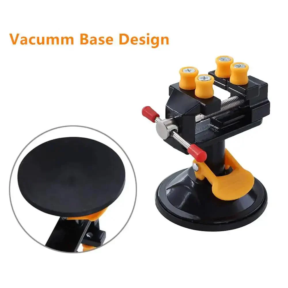 Mini Table Vise With Suction Base, 360 Degree Rotating Clamp, 0 to 25mm Jaw, Engraving and Jewelry Watch Making Tool, Aluminum Alloy and Rubber, Walnut Finish, Versatile Desk Clamp for Home Workshop - Image 3