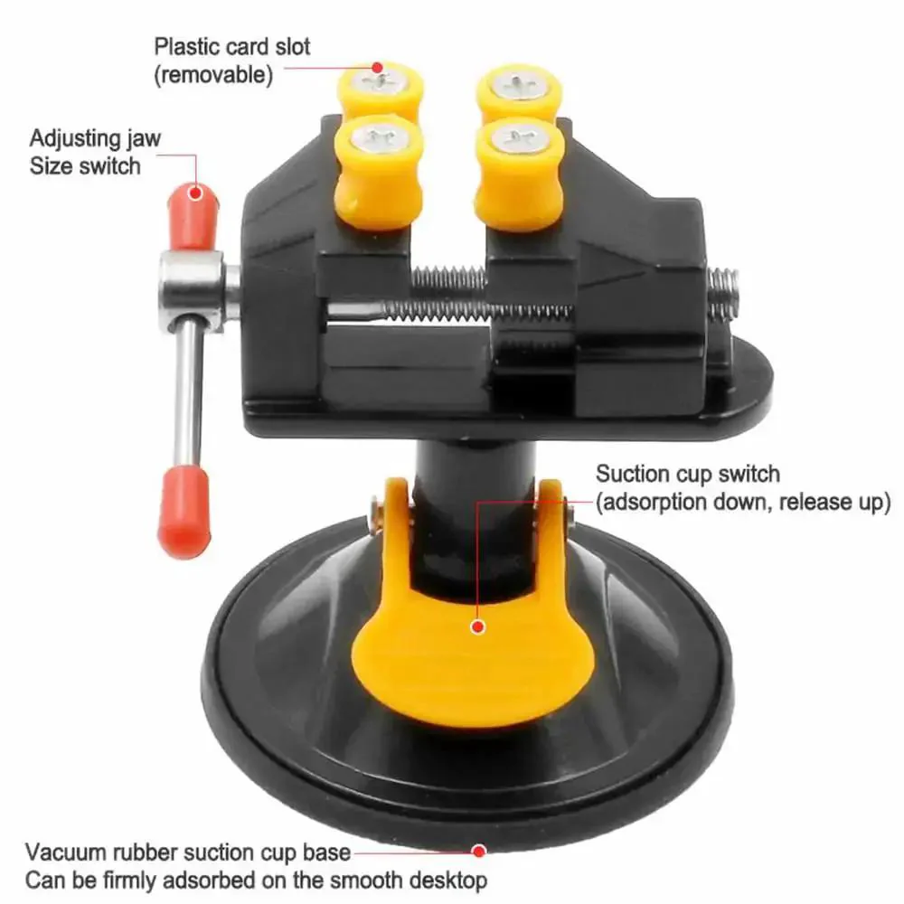Mini Table Vise With Suction Base, 360 Degree Rotating Clamp, 0 to 25mm Jaw, Engraving and Jewelry Watch Making Tool, Aluminum Alloy and Rubber, Walnut Finish, Versatile Desk Clamp for Home Workshop - Image 5