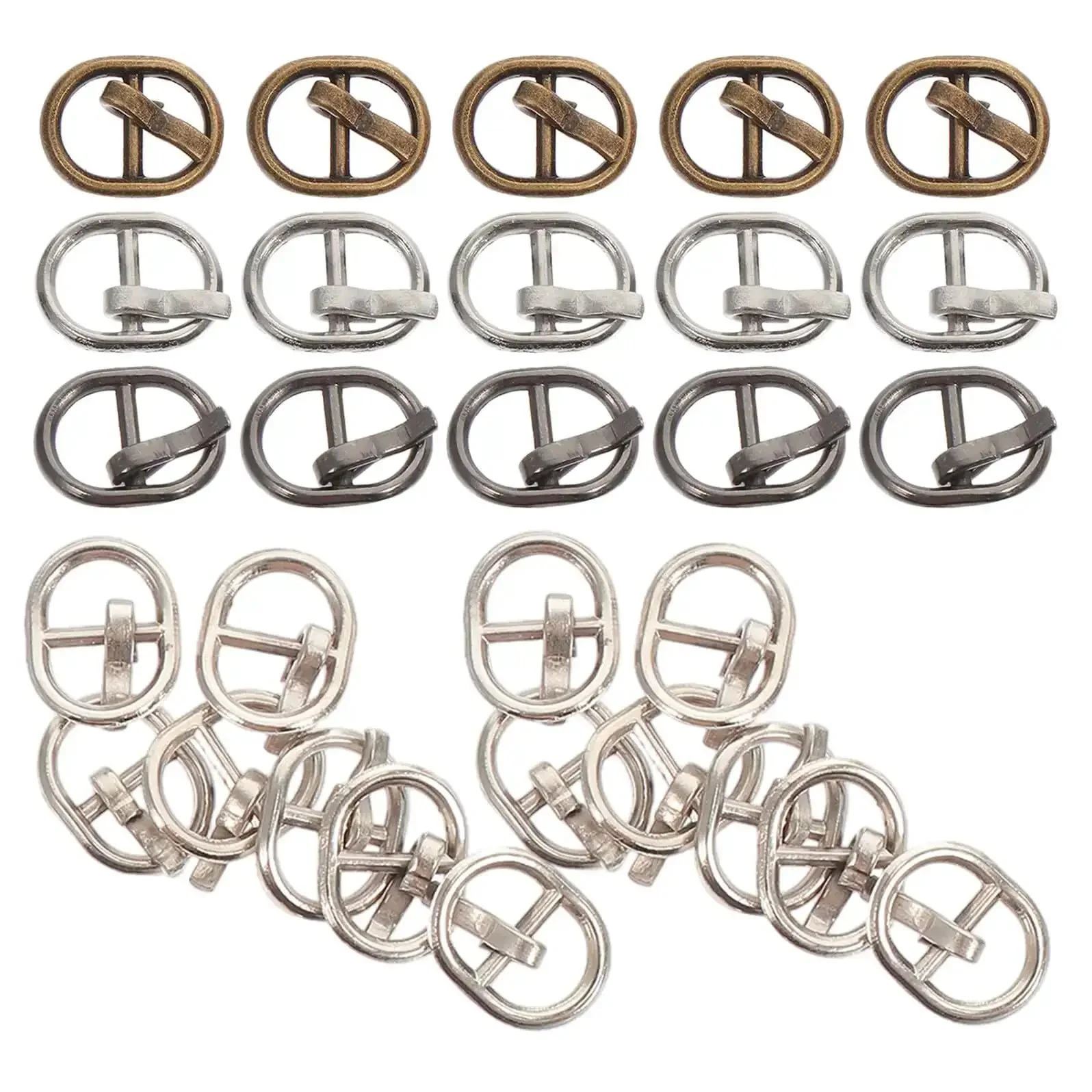 Miniature Doll Belt Buckles Set 150 Pieces Alloy Locking Buckles In Silver, Gunmetal, And Antique Copper For Do It Yourself Doll Clothes, Crafts, And Mini Sewing Projects
