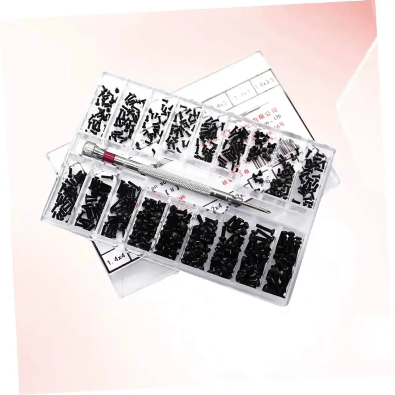 Miniature Screw Set With Flat Head Countersunk Machine Screws In Transparent Storage Case For Diyers And Pros Organized By Size For Quick Access Handy Box For Home Repairs Electronics Appliances And Hobby Projects - Image 2