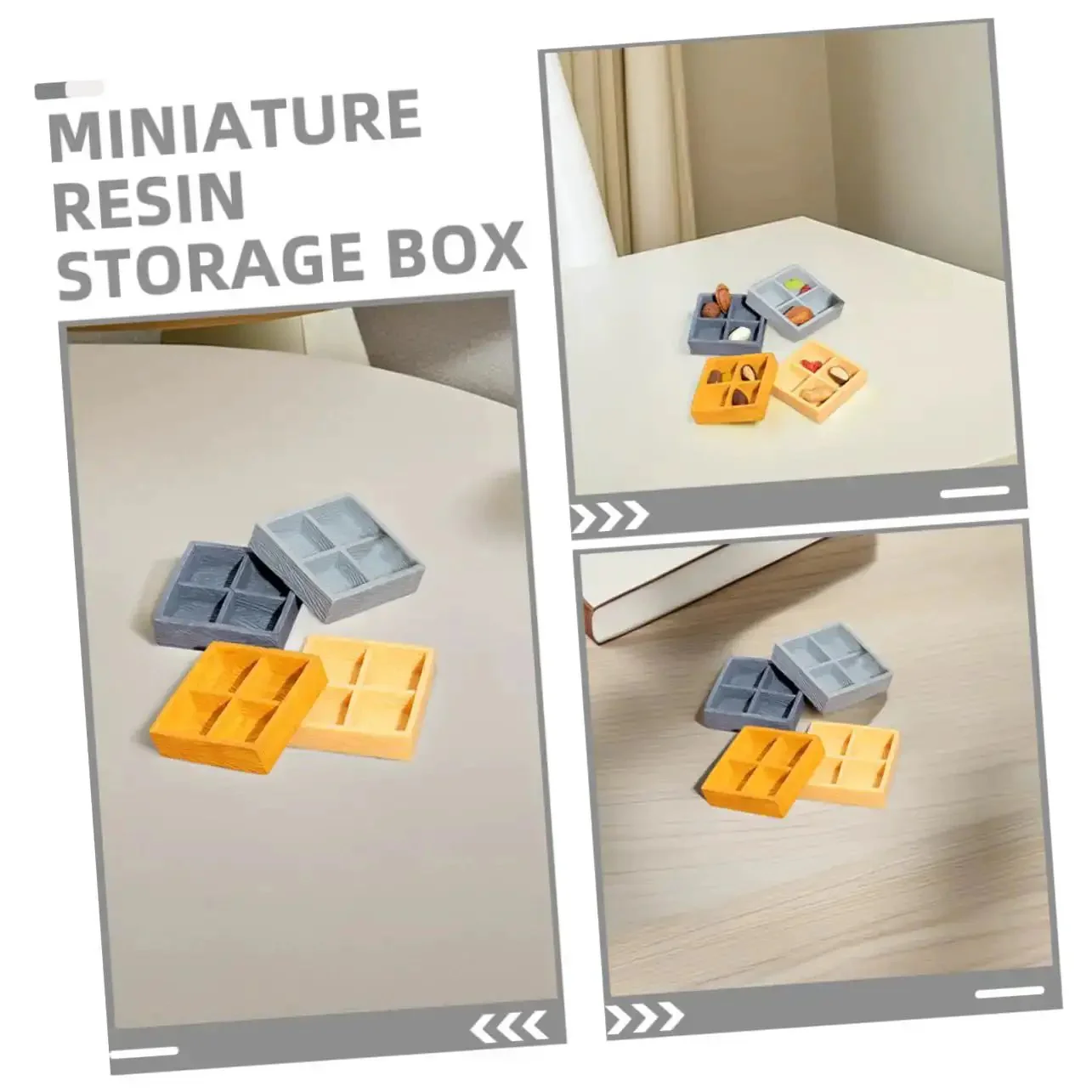 Miniature Storage Box Set For Dollhouse Accessories Made From Durable Resin With Four Grid Compartments Perfect For Storing Candy Nuts Or Tiny Ornaments And Micro Landscape Details For Scene Decor - Image 4