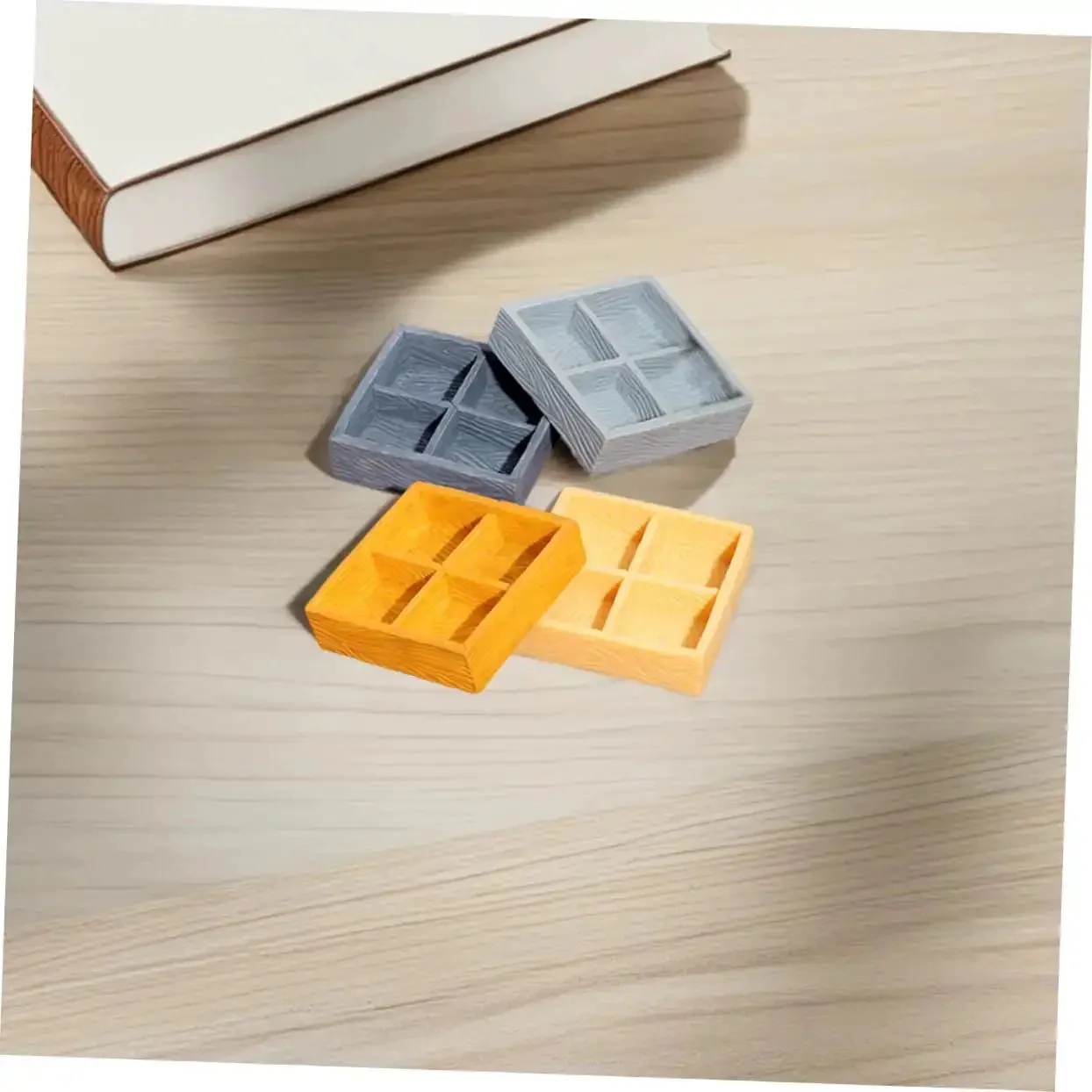 Miniature Storage Box Set For Dollhouse Accessories Made From Durable Resin With Four Grid Compartments Perfect For Storing Candy Nuts Or Tiny Ornaments And Micro Landscape Details For Scene Decor - Image 5