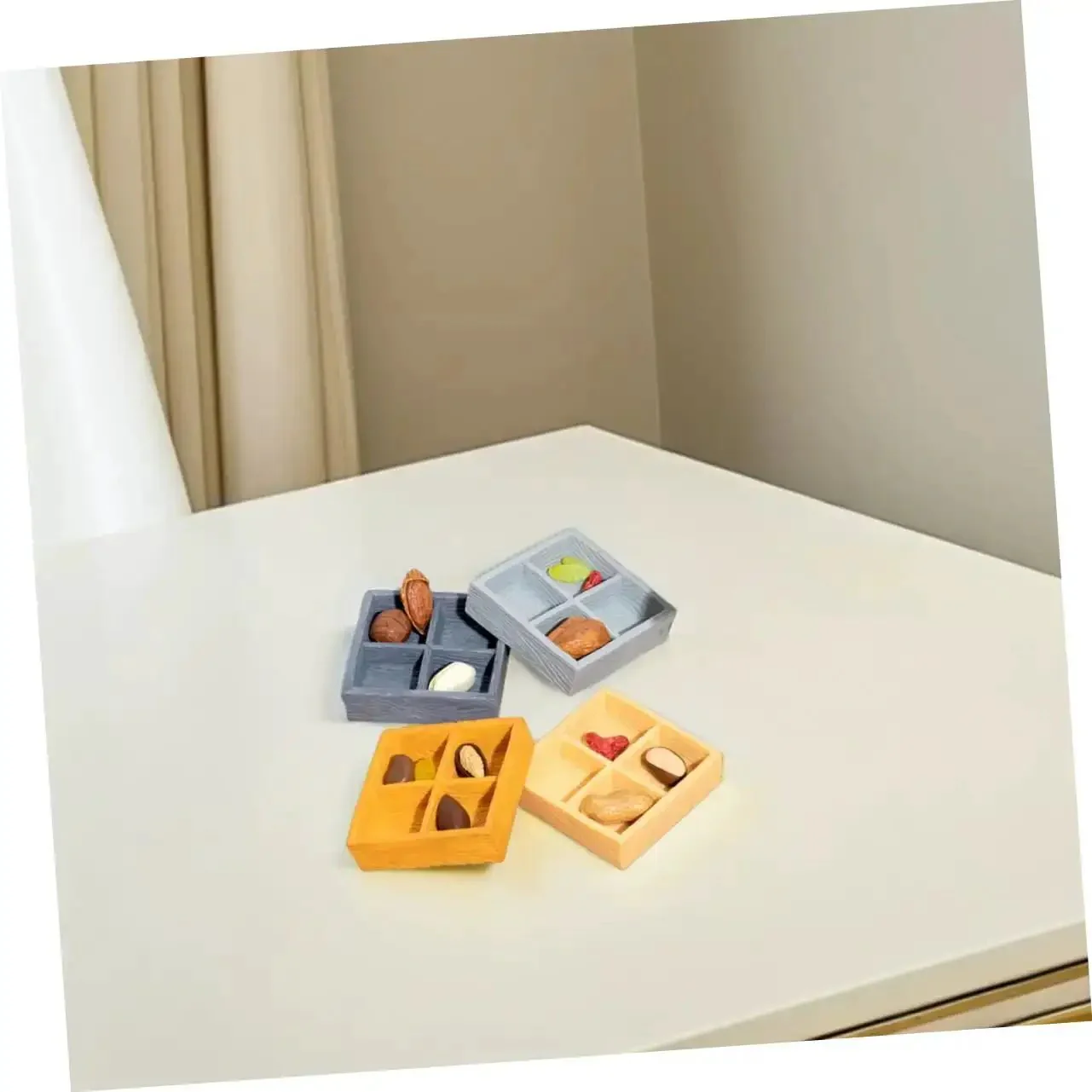 Miniature Storage Box Set For Dollhouse Accessories Made From Durable Resin With Four Grid Compartments Perfect For Storing Candy Nuts Or Tiny Ornaments And Micro Landscape Details For Scene Decor - Image 7