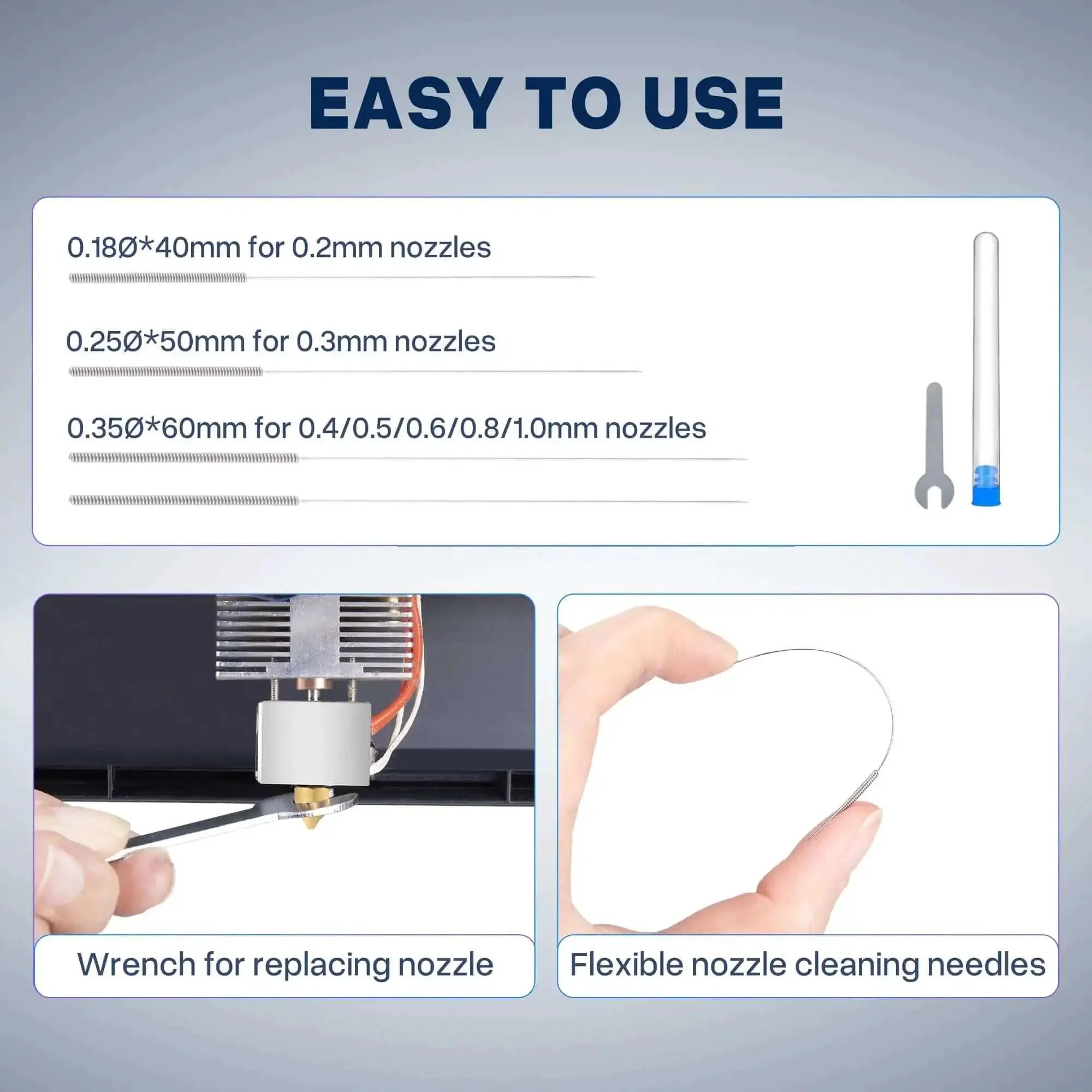 MK8 Brass 3D Printer Nozzle Set All In One Upgrade Kit With 26 Piece Multi Size 0.2mm 0.3mm 0.4mm 0.5mm 0.6mm 0.8mm 1.0mm Nozzles Includes Cleaning Needles And Wrench Compatible With Neptune 3 Series And More - Image 4