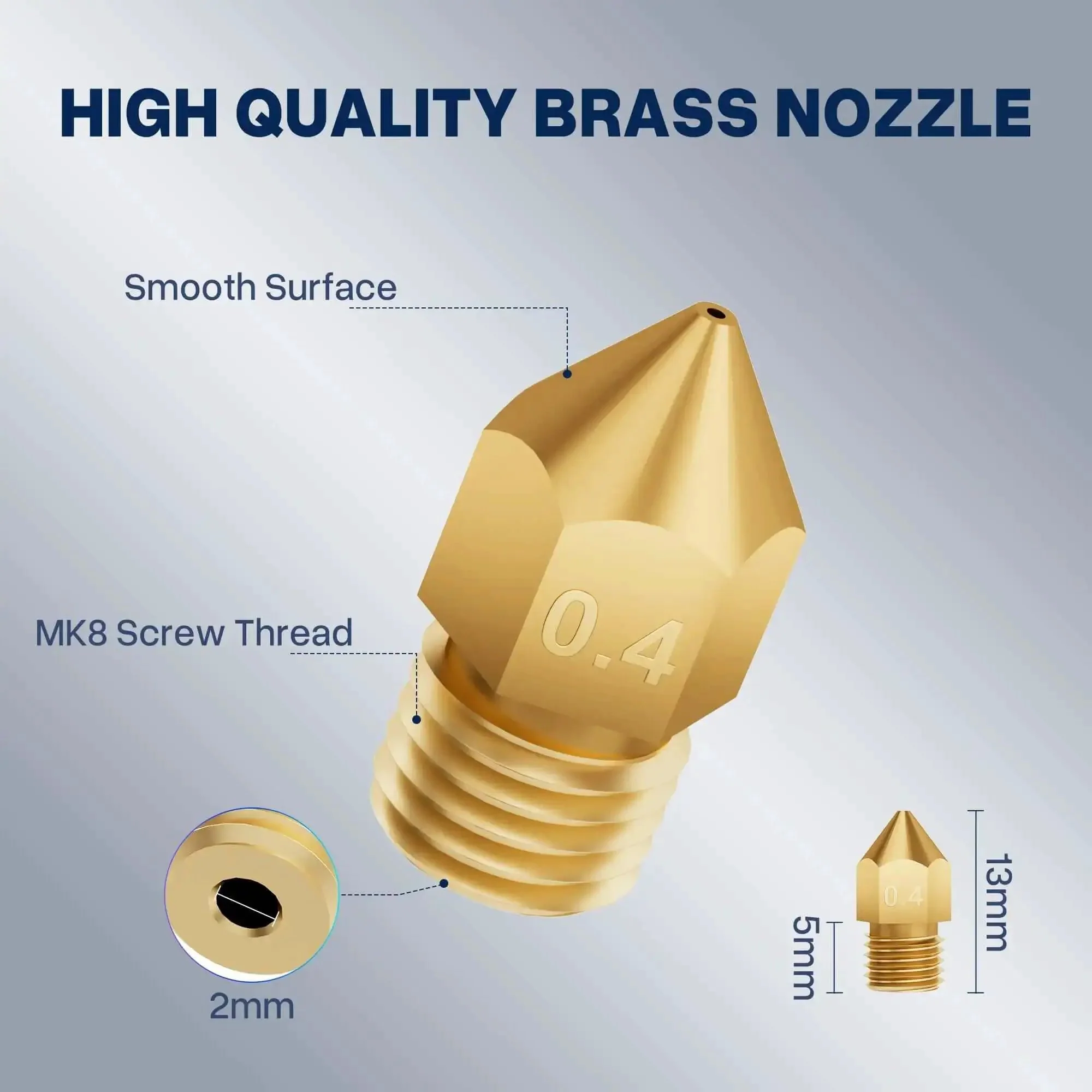 MK8 Brass 3D Printer Nozzle Set All In One Upgrade Kit With 26 Piece Multi Size 0.2mm 0.3mm 0.4mm 0.5mm 0.6mm 0.8mm 1.0mm Nozzles Includes Cleaning Needles And Wrench Compatible With Neptune 3 Series And More - Image 7