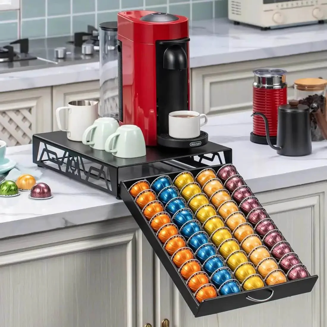Modern Black Metal Vertuo Pod Storage Drawer For Coffee Machines Space Saving Capsule Organizer That Holds 50 Vertuo Pods Industrial Chic Kitchen Organizer To Keep Pods Neatly Accessible And Easy To Grab - Image 5