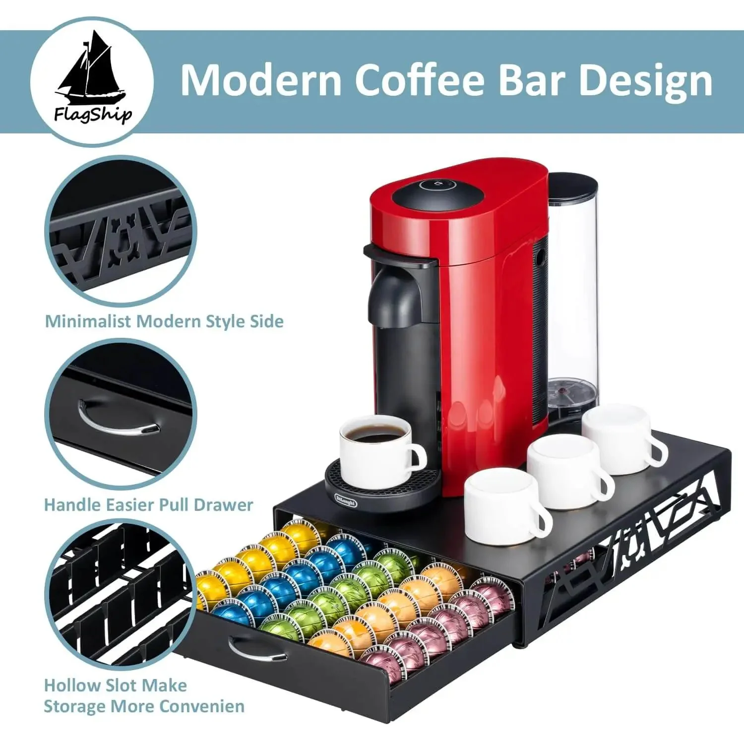 Modern Black Metal Vertuo Pod Storage Drawer For Coffee Machines Space Saving Capsule Organizer That Holds 50 Vertuo Pods Industrial Chic Kitchen Organizer To Keep Pods Neatly Accessible And Easy To Grab - Image 7
