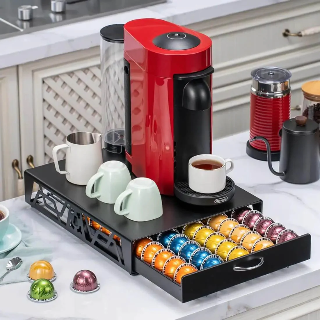 Modern Black Metal Vertuo Pod Storage Drawer For Coffee Machines Space Saving Capsule Organizer That Holds 50 Vertuo Pods Industrial Chic Kitchen Organizer To Keep Pods Neatly Accessible And Easy To Grab - Image 9