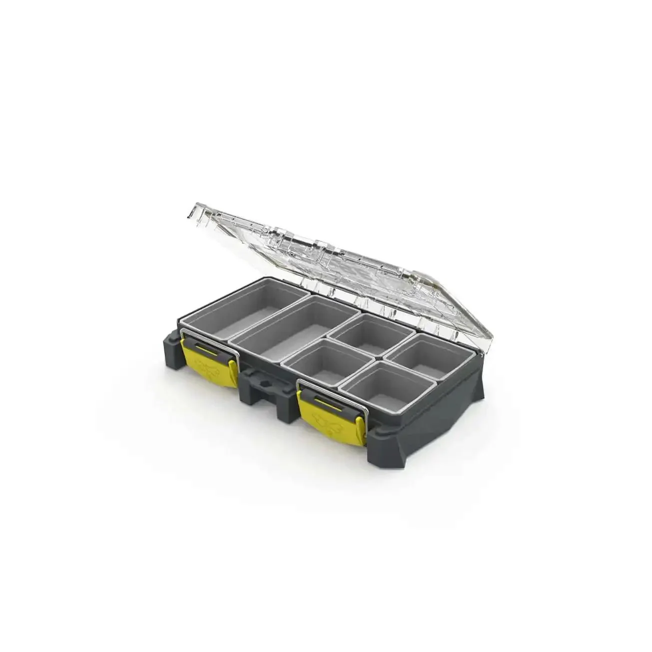 Modular Tackle Box With HEXLOK Grid System Waterproof Gasket Rust Prevention And Industrial Strength Build For Terminal Tackle And Small Parts No Travel Internal Bins Grey And Yellow