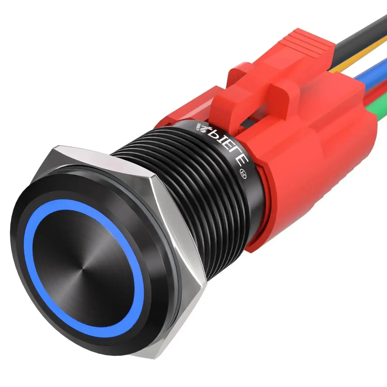Momentary 16mm Push Button Switch With 12V Blue LED Angel Ring, Self Reset, 1NO 1NC, 0.63 Inch Mount Hole, Black Shell, Great For DIY Electronics Projects