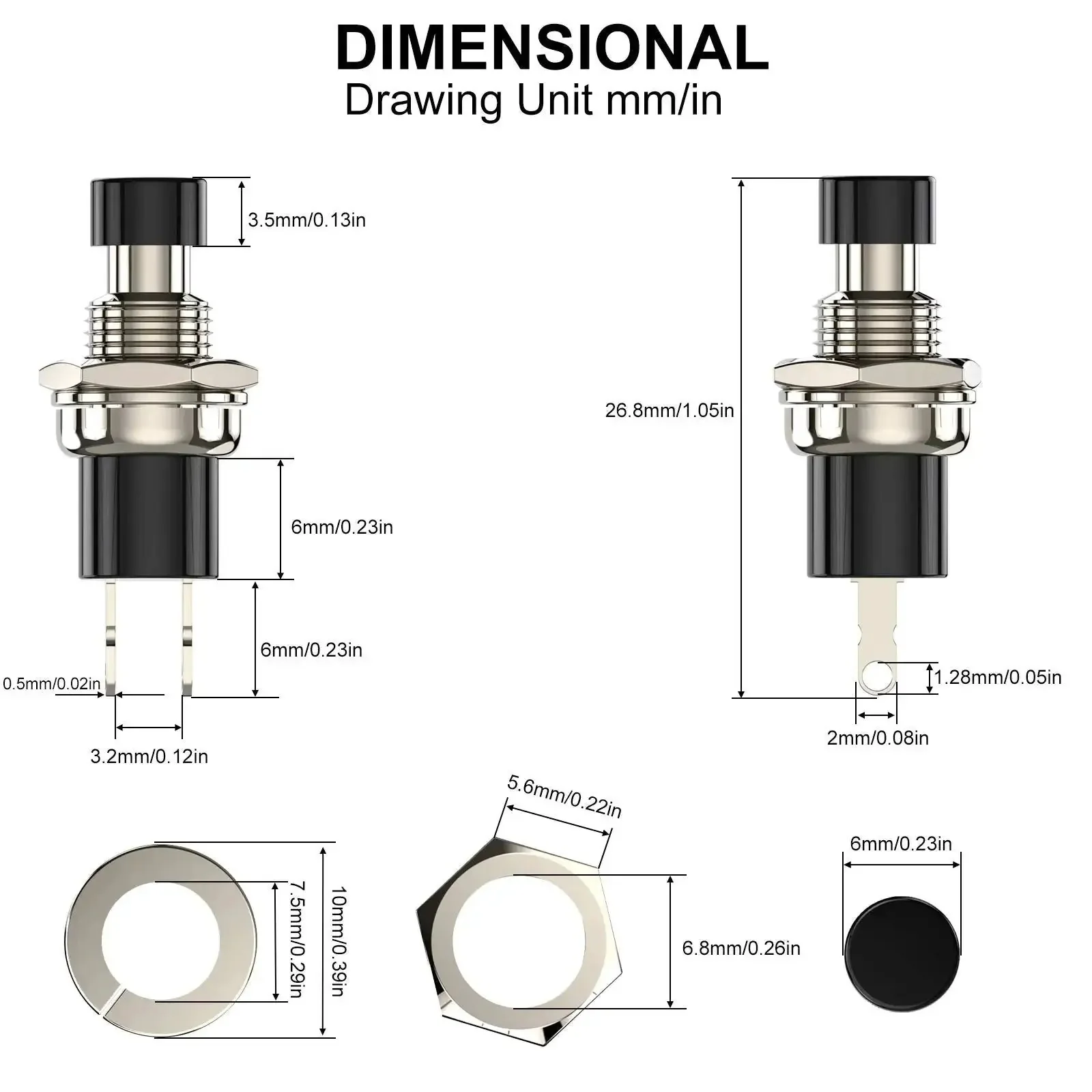 Momentary Push Button Switch 1A 250V AC SPST NC Black Cap Mini Push Button With Wire 2 Pin Terminal 6.9mm Thread Diameter Great For Projects Commercial Builds 10 Pack - Image 4