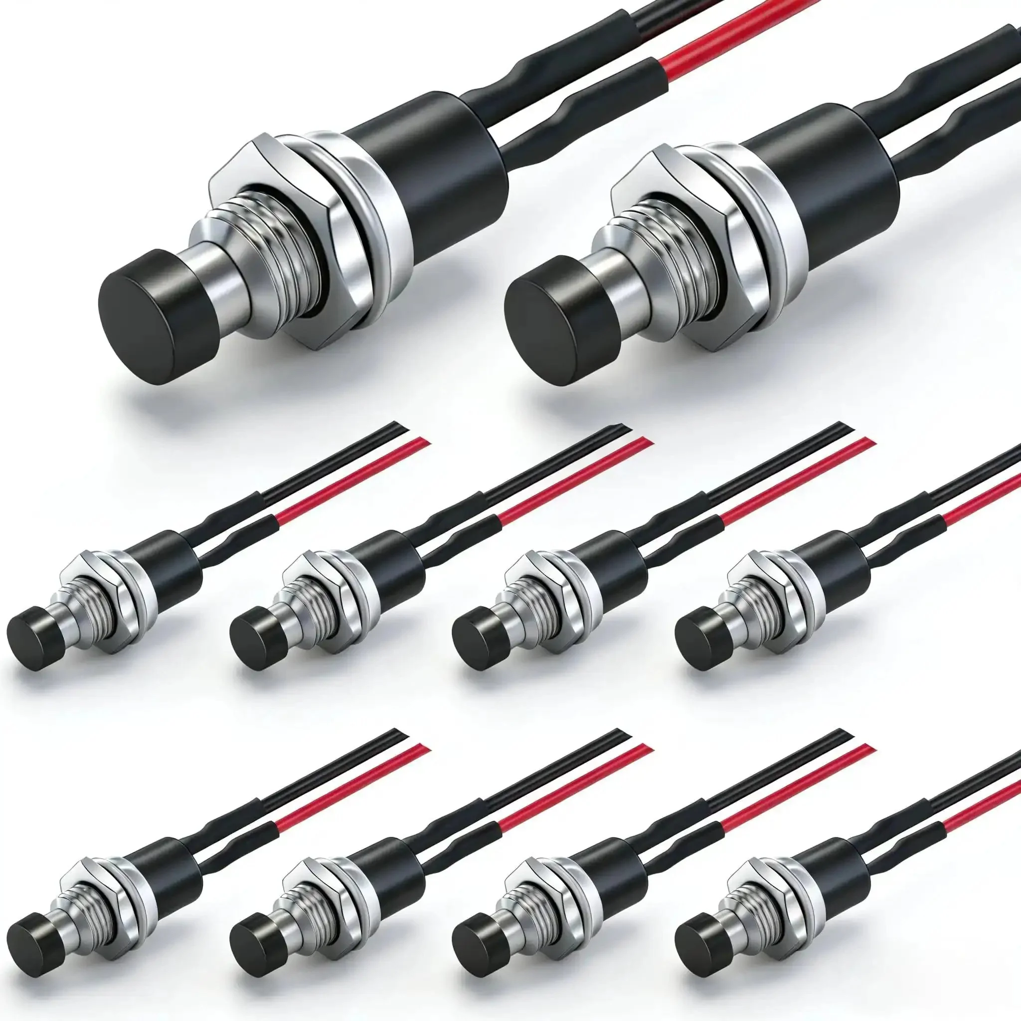 Momentary Push Button Switch 2 Pin SPST Normally Open Mini Round 7mm Black Button With Pre Soldered Wires For DIY Projects Arcade Panels And Power On Off Use 3V 6V 12V 24V And 250V