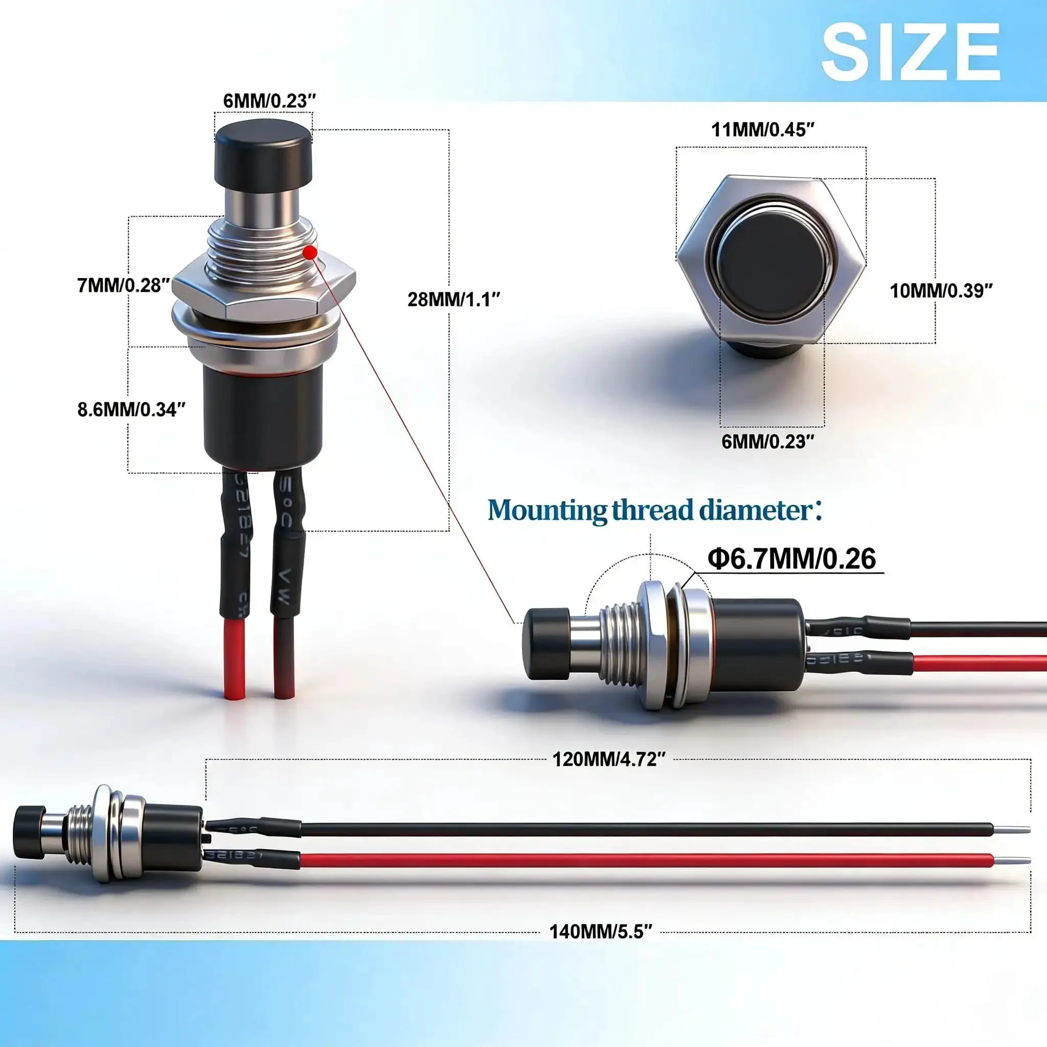 Momentary Push Button Switch 2 Pin SPST Normally Open Mini Round 7mm Black Button With Pre Soldered Wires For DIY Projects Arcade Panels And Power On Off Use 3V 6V 12V 24V And 250V - Image 6