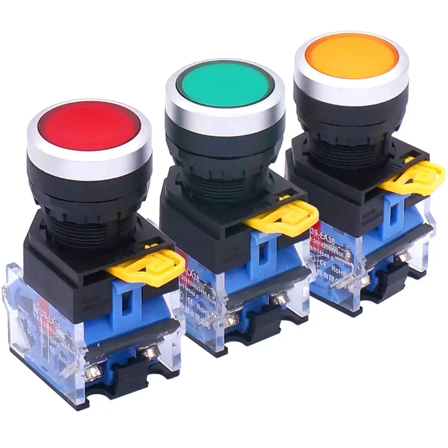 Momentary Push Button Switch 22mm 1NO 1NC With Red Yellow Green Buttons, Beefy Build, Rugged Industrial Panel Switch, 3 Year Warranty, Box Pack, LA38-11 Series - Image 5