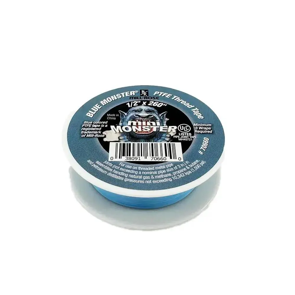 Monster Roll PTFE Thread Seal Tape Blue Half Inch By Two Hundred Sixty Inch For High Pressure Sealing Up To Ten Thousand PSI, Heat Resistant From Minus Two Hundred Sixty Eight F To Plus Five Hundred F, For Water And Oil Fittings - Image 3