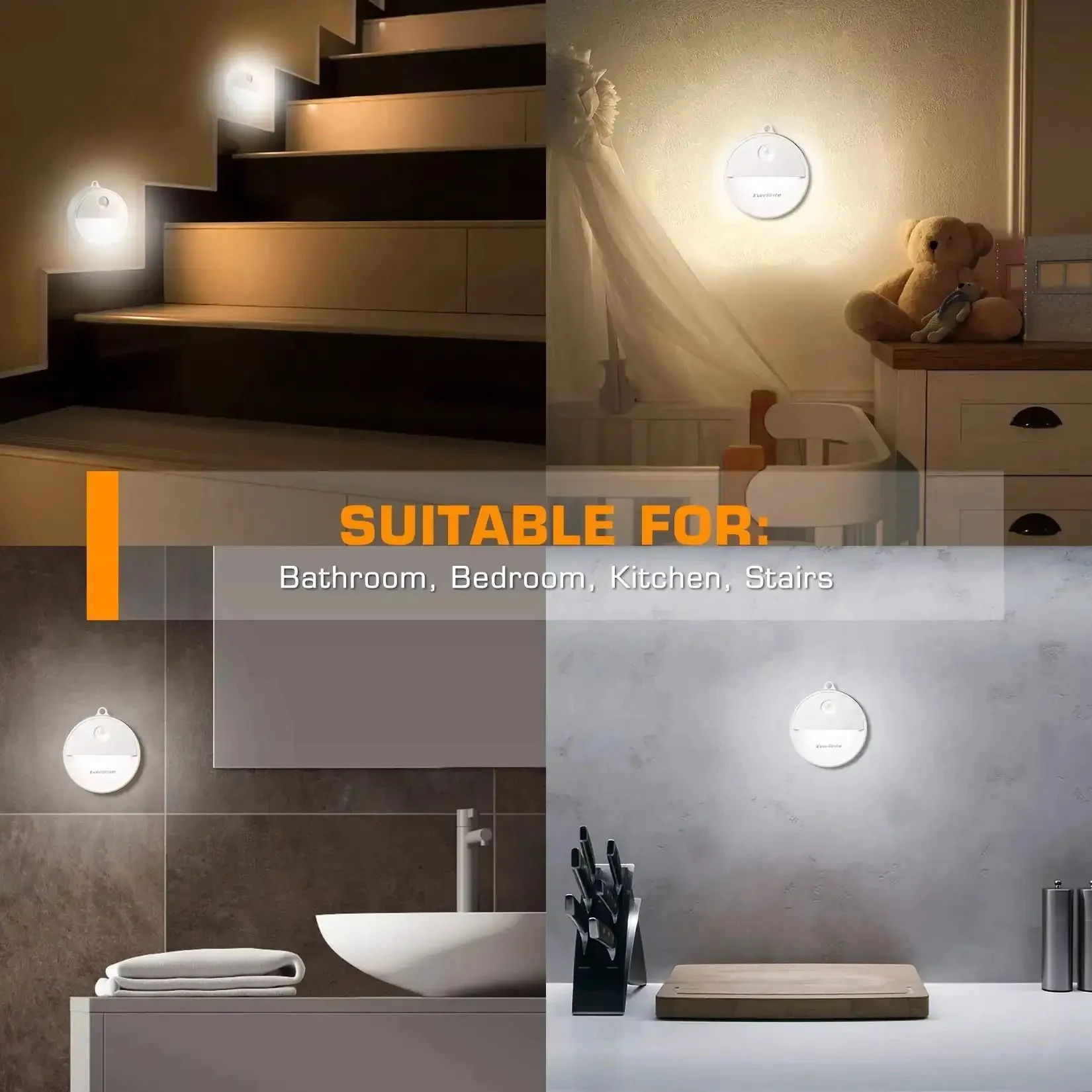 Motion Sensor Night Light With Auto On Off, No Fuss Cool White LED Path Light For Kitchen, Bathroom, Hallway, Stairs And Bedroom, Battery Powered, 6 Pack With 18 AAA Batteries, 30 Lumen Brightness, Auto Shutoff After 15-25 Seconds - Image 8