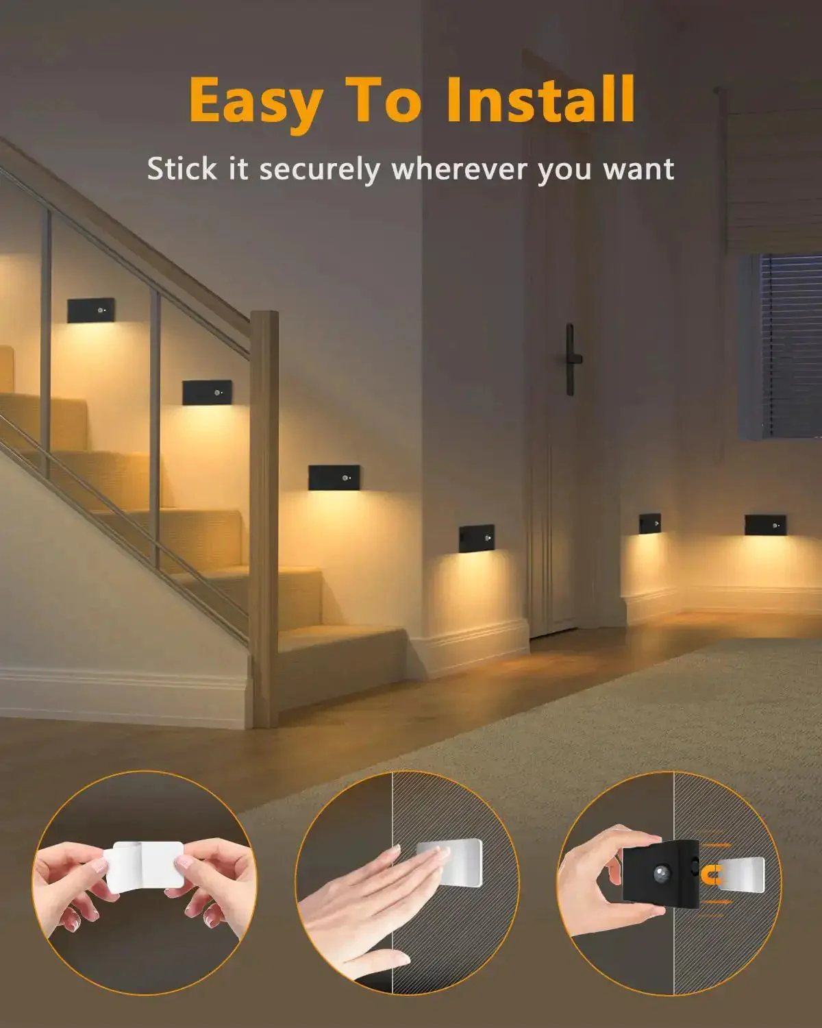 Motion Sensor Night Lights 4 Pack Wireless Indoor Lighting For Stairways Hallways Kitchens Closets Cabinets And Bedrooms And Kids Rooms With Built In Rechargeable Batteries No Fuss Setup And A 3 In 1 Charging Cable Energy Efficient And Easy To Install - Image 5