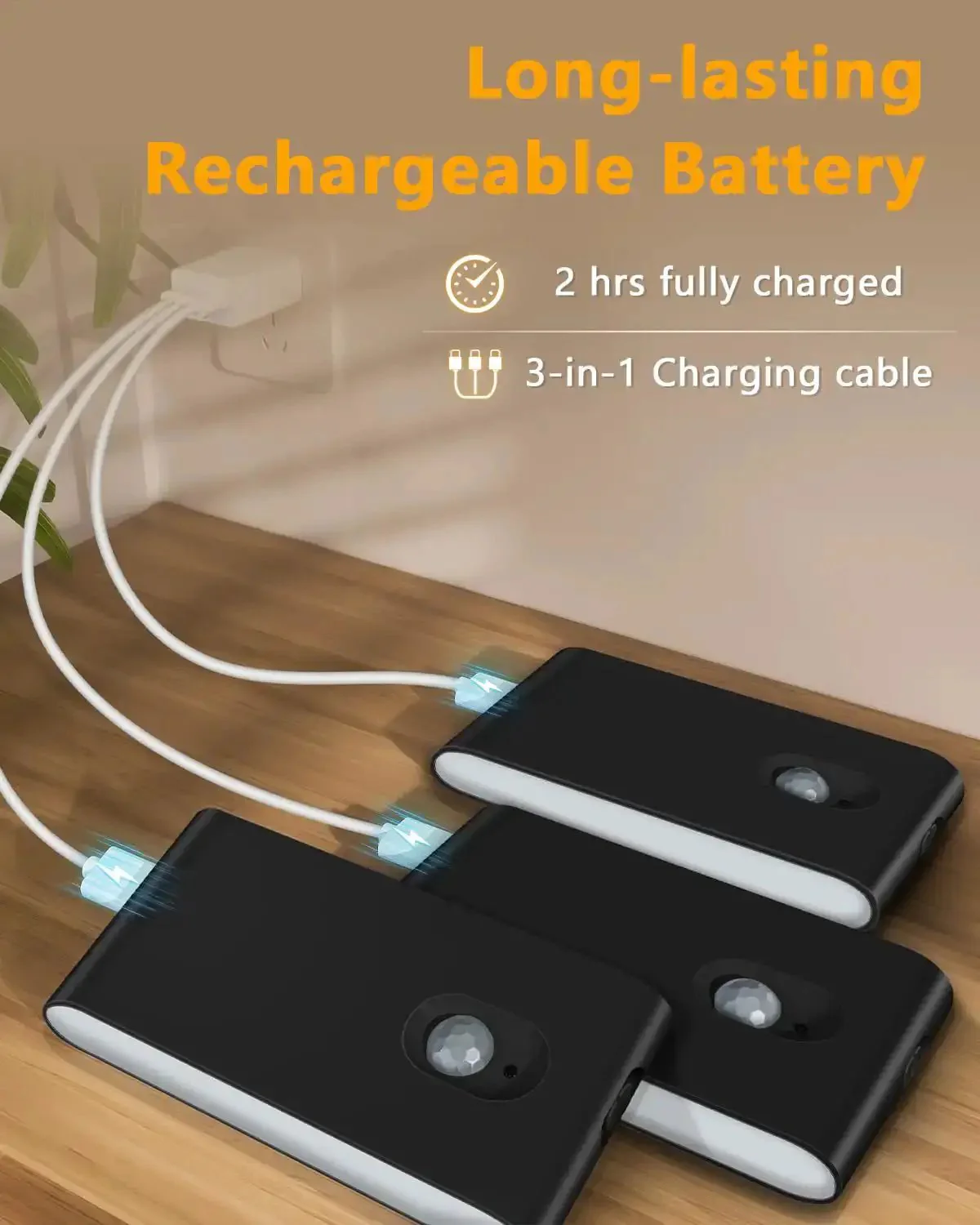 Motion Sensor Night Lights 4 Pack Wireless Indoor Lighting For Stairways Hallways Kitchens Closets Cabinets And Bedrooms And Kids Rooms With Built In Rechargeable Batteries No Fuss Setup And A 3 In 1 Charging Cable Energy Efficient And Easy To Install - Image 7