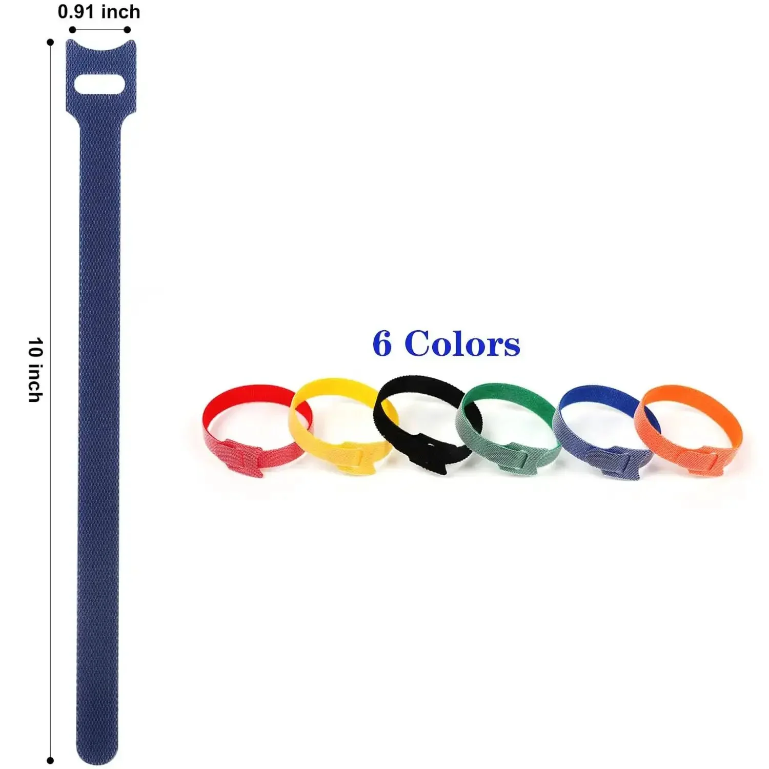 Multicolor Nylon Fabric Cable Ties With Reusable Hook And Loop Fasteners, 102 Pcs, 10 Inch Length, Vibrant Yellow Orange Red Green Blue Black, Ideal For Cable Management DIY Wiring Hacks And Home Office Organization - Image 5