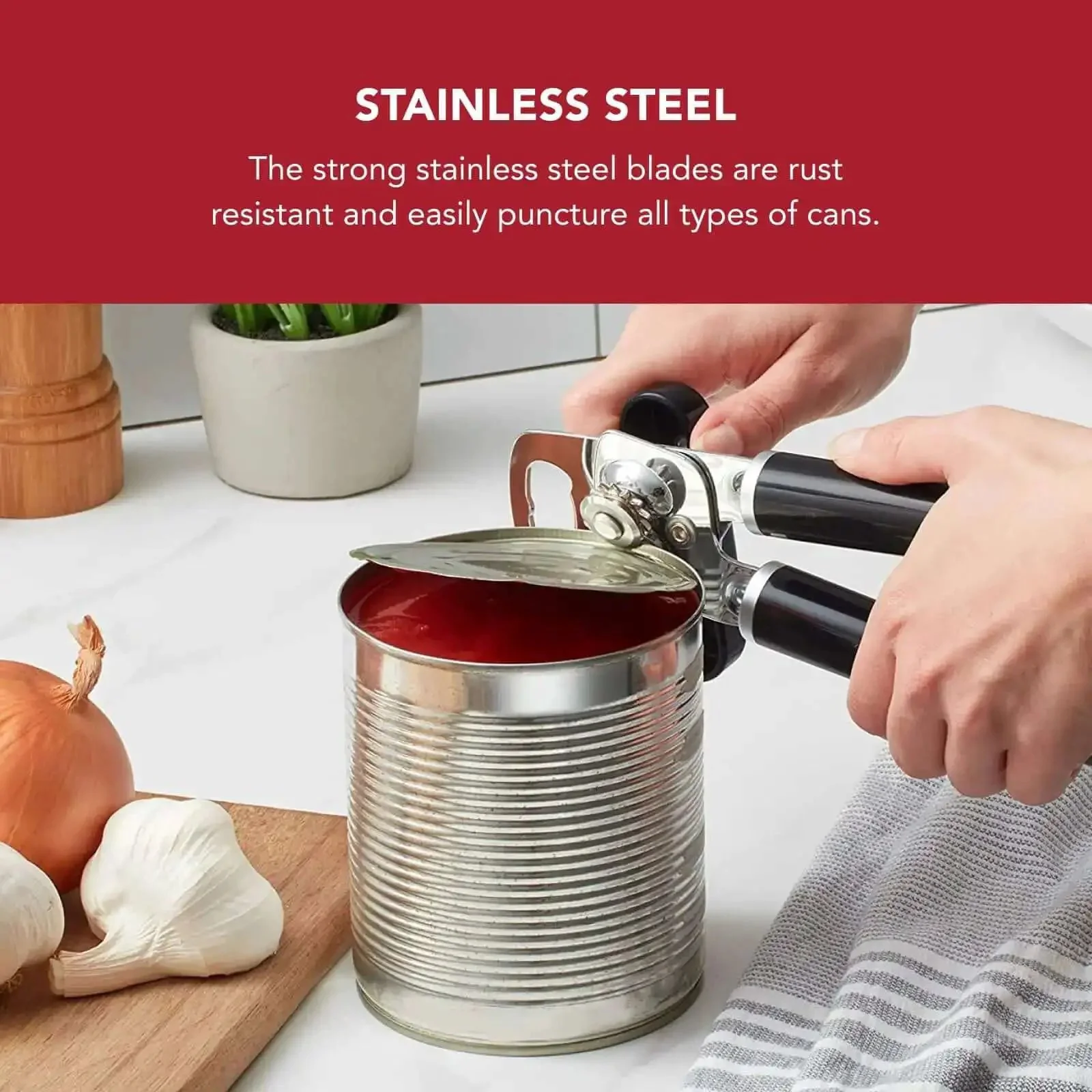 Multifunction Can Opener And Bottle Opener For Easy Kitchen Use With Razor Sharp Stainless Steel Cutting Wheel And Soft Ergonomic Handles In Black, Smooth Turning Knob And Durable Build For Everyday Prep - Image 8