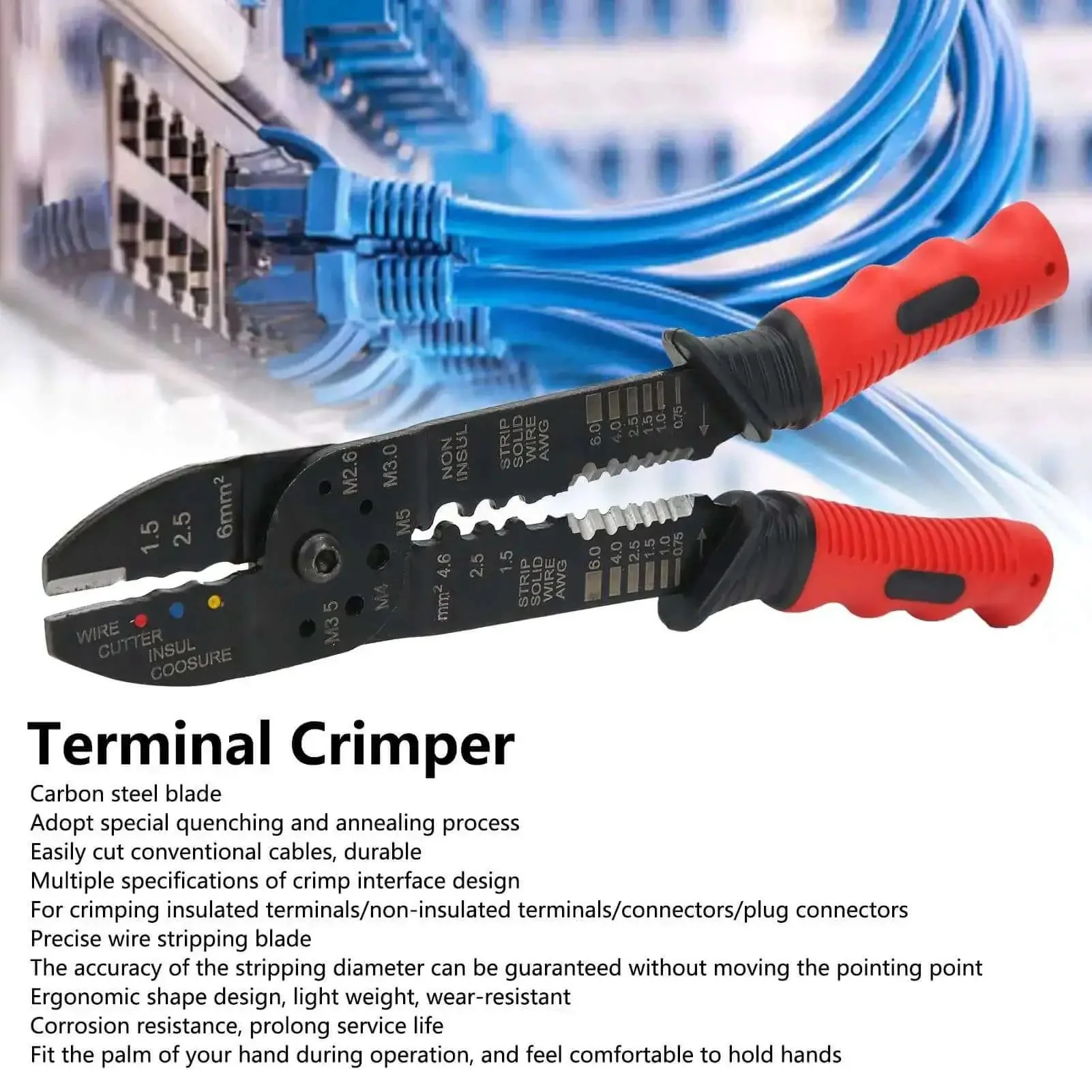 Multifunction Terminal Crimping Tool And Wire Stripper With High Carbon Steel Blades Ergonomic Grip Precise Wire Stripping Versatile Crimping For Insulated And Non Insulated Terminals And Connectors Industrial Grade - Image 5