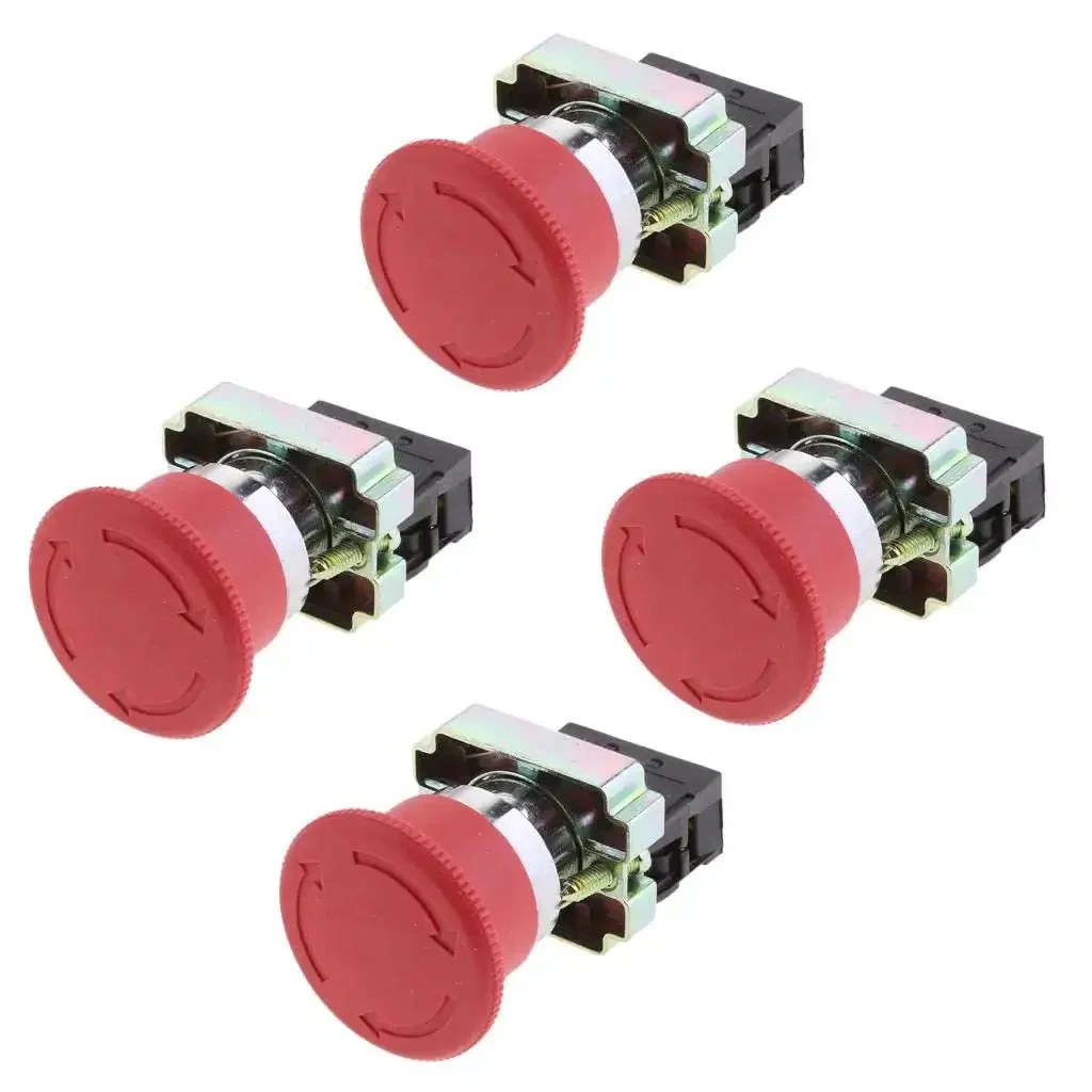Mushroom Head Emergency Stop Push Button Assembly 22mm Turn To Release, Normally Closed Latching Rotary Stop Button For Industrial Machines, 10A AC15 240V, Tough As Nails Safety Switch, XB2-BS542 Compatible, Pack Of Four - Image 2