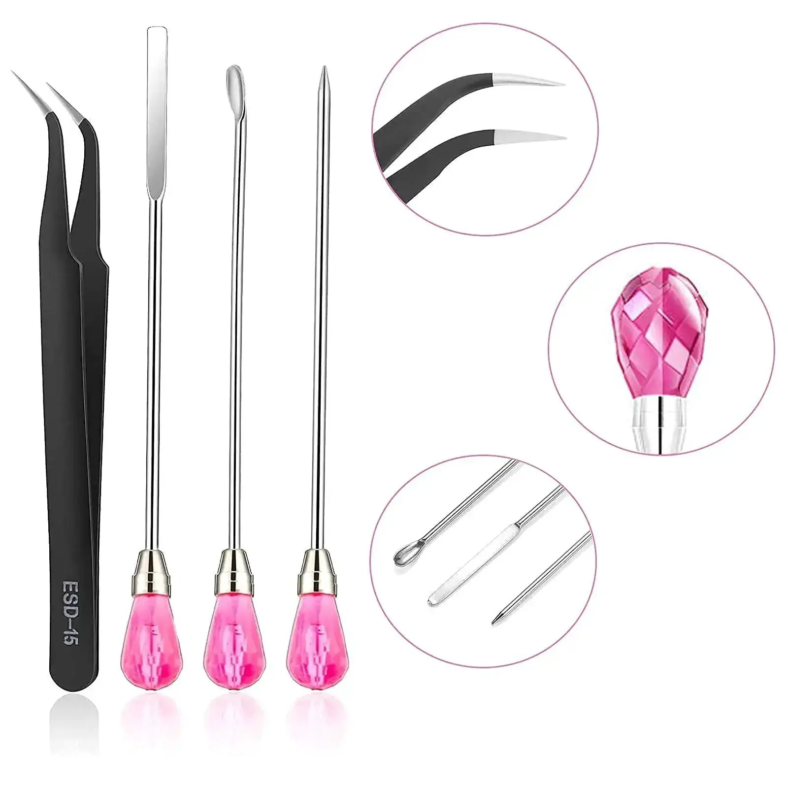Must-Have 11 Pcs Resin Tools Kit With Stirrers Spoons Poke Needles Anti-Static Tweezers And Pipette For Resin Art Jewelry Making Epoxy Casting DIY Crafts Rose Red - Image 4