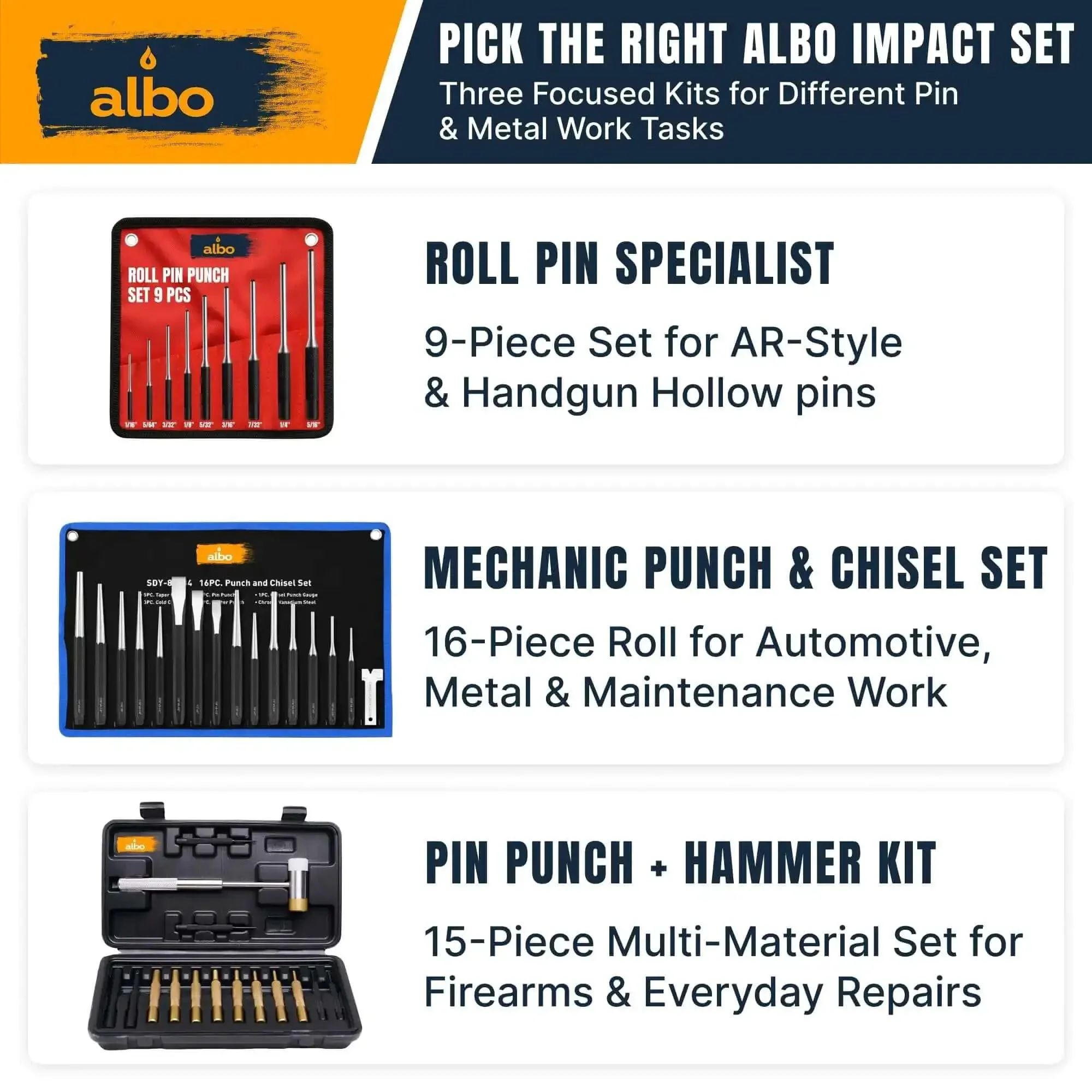 Must Have 16 Piece Punch And Chisel Kit With Chrome Vanadium Steel Punches Pin Punches Center Punches And Chisels All In One Tool Set With Storage Pouch For Automotive Metalworking And DIY Projects - Image 2