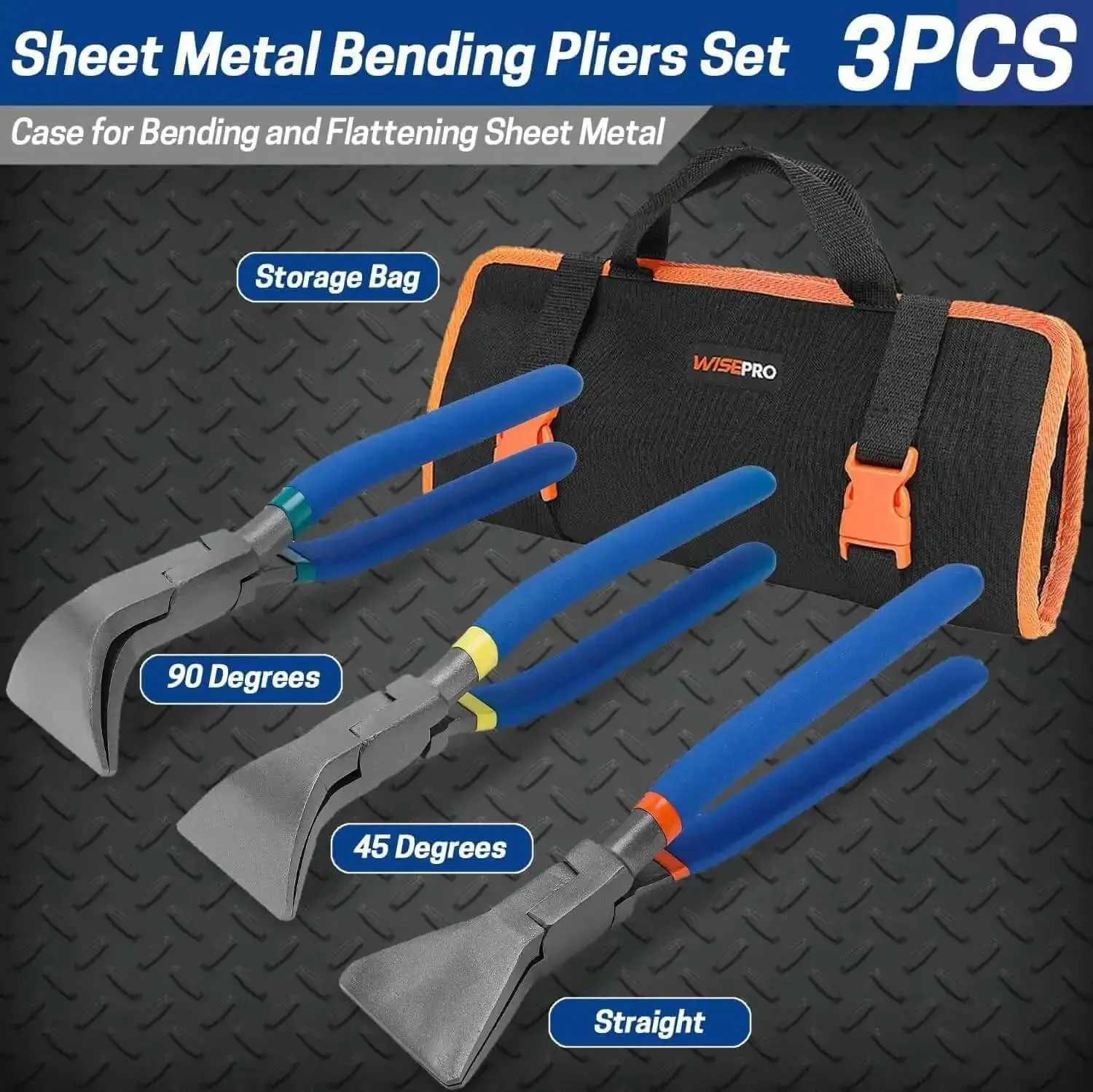 Must-Have 3-Piece Hand Seamers Set For Sheet Metal Bending Pliers With Straight, 45 Degree, And 90 Degree Jaws, Includes Tool Storage Bag For Bending And Flattening Metal Sheets - Image 3