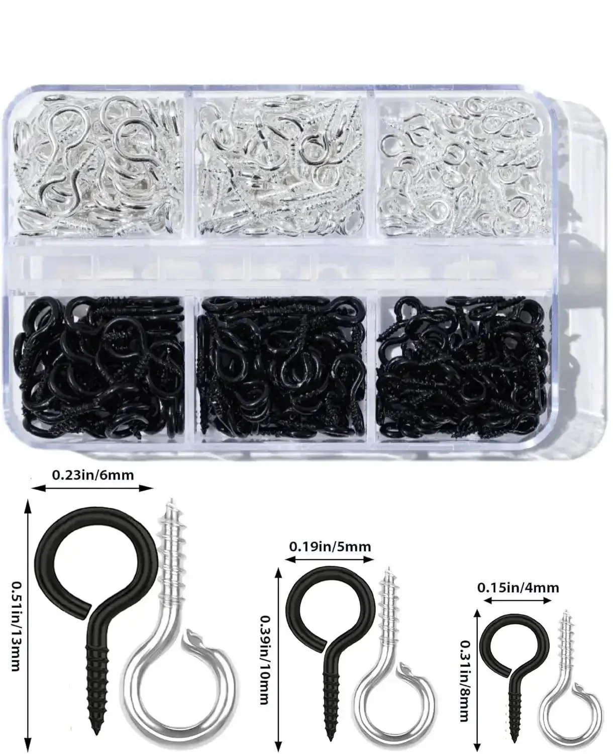 Must Have 300Pcs Small Screw Eye Pins For Jewelry Making And DIY Crafts Mini Eye Screws For Art Projects And Bead Charms Tiny Eye Hooks In Silver And Black Three Sizes 8x4mm 10x5mm 13x6mm - Image 6