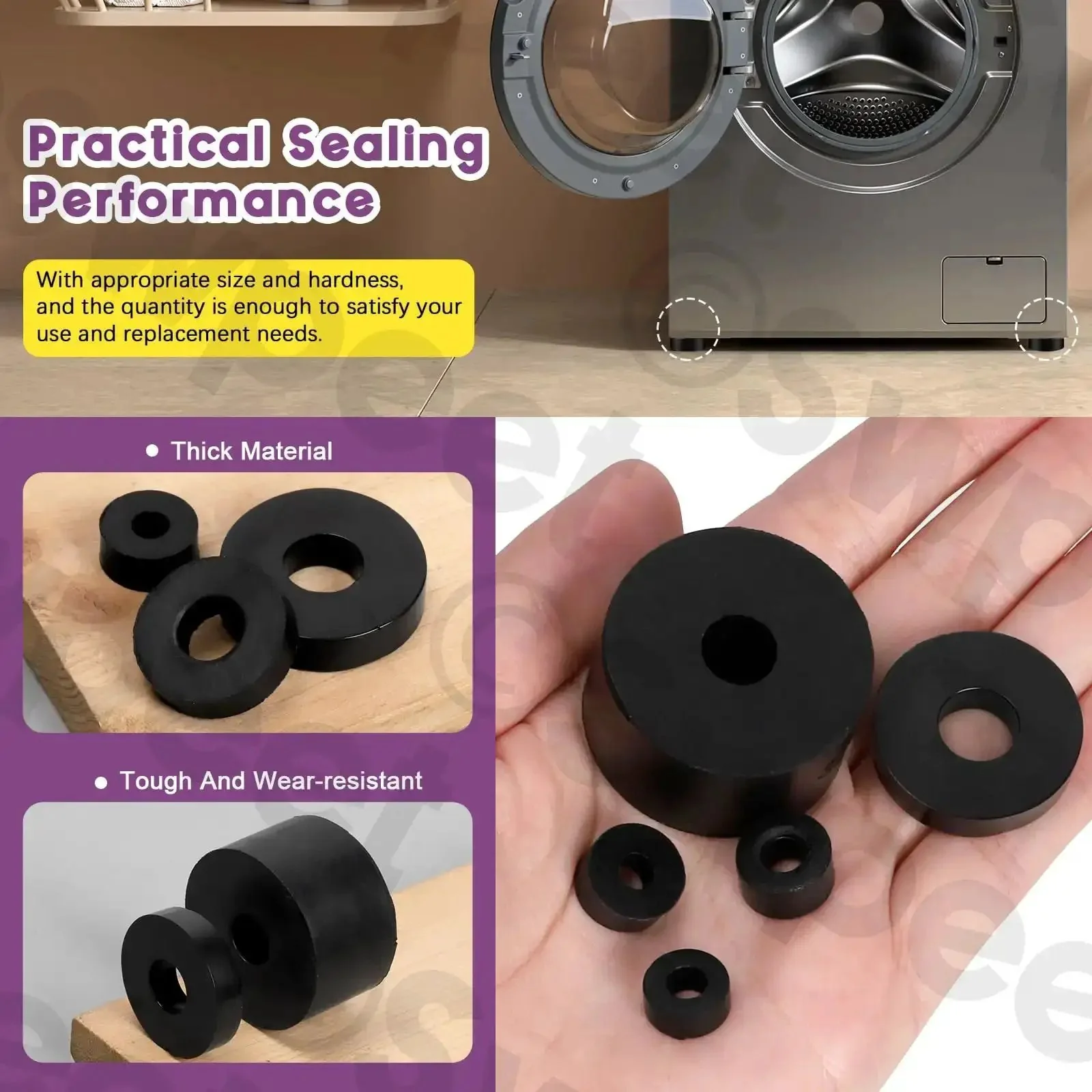Must Have 50 Piece Round Rubber Spacer Kit in 7 Sizes for Anti Vibration Neoprene Grommets Thick Black Washers for Home and Car Projects Multi Purpose Spacers Cushioned Mounting Wedges Durable DIY Essentials - Image 4