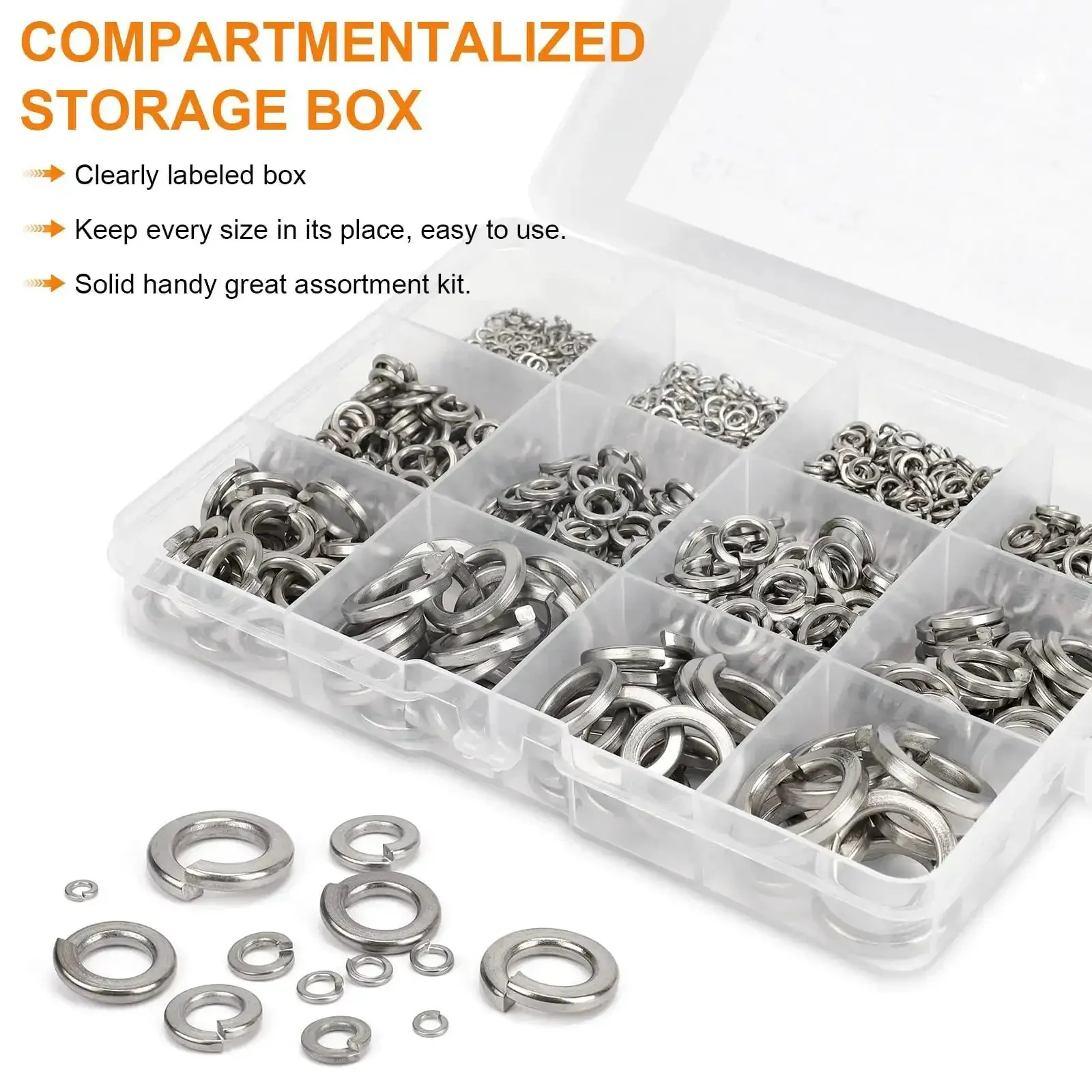 Must-Have 530 Pcs Spring Lock Washer Set With Metric And SAE Sizes M3 To M10 And 1/4 To 3/8 Stainless Steel 304 Lock And Flat Washers For Screws And Bolts, Handy Auto DIY Kit - Image 3