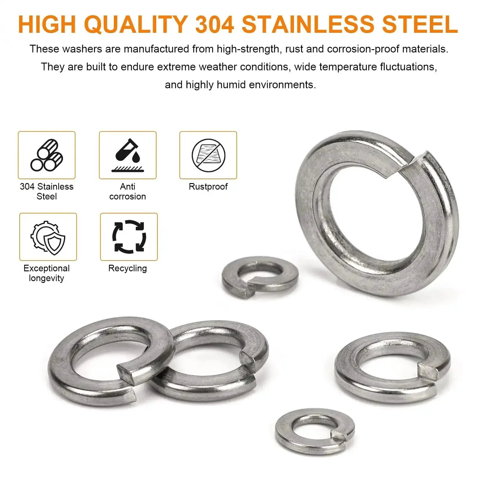 Must-Have 530 Pcs Spring Lock Washer Set With Metric And SAE Sizes M3 To M10 And 1/4 To 3/8 Stainless Steel 304 Lock And Flat Washers For Screws And Bolts, Handy Auto DIY Kit - Image 5
