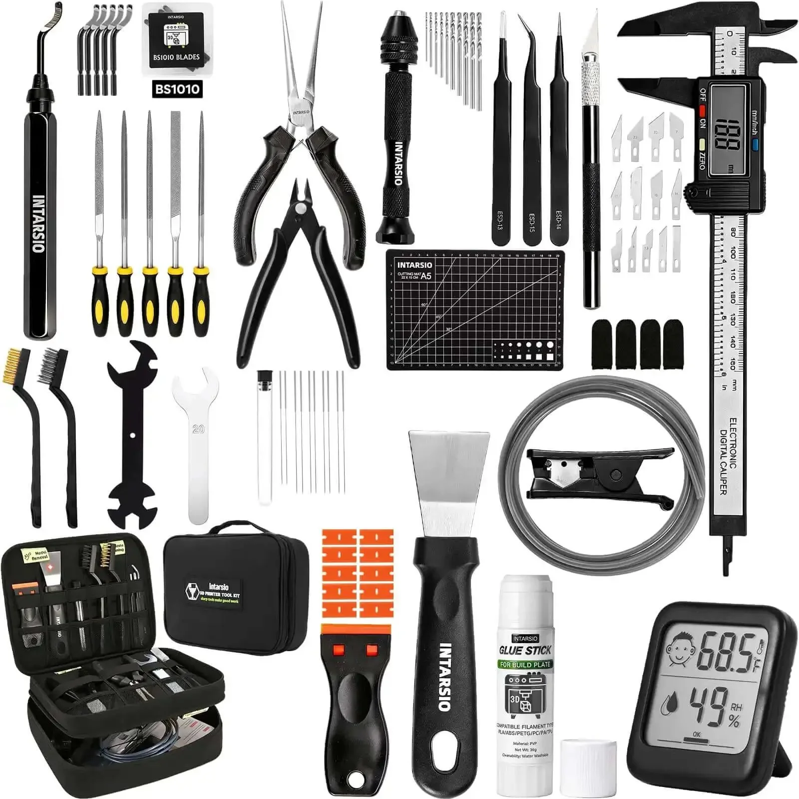 Must Have 76 Piece 3D Printer Tools Kit With Bag Includes Digital Caliper Hygrometer PTFE Tube Deburring Tool Scrapers Nozzle Cleaning And More For Bambu Lab Ender 3 And Other FDM SLA Printers