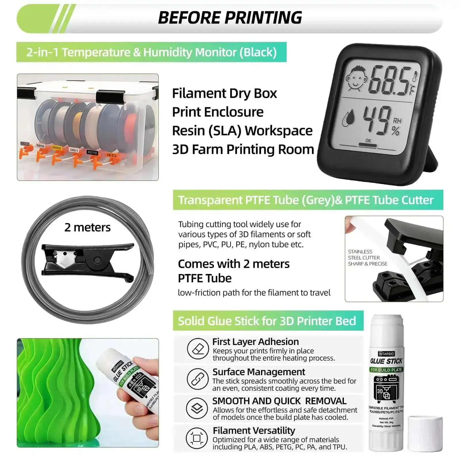 Must Have 76 Piece 3D Printer Tools Kit With Bag Includes Digital Caliper Hygrometer PTFE Tube Deburring Tool Scrapers Nozzle Cleaning And More For Bambu Lab Ender 3 And Other FDM SLA Printers - Image 8
