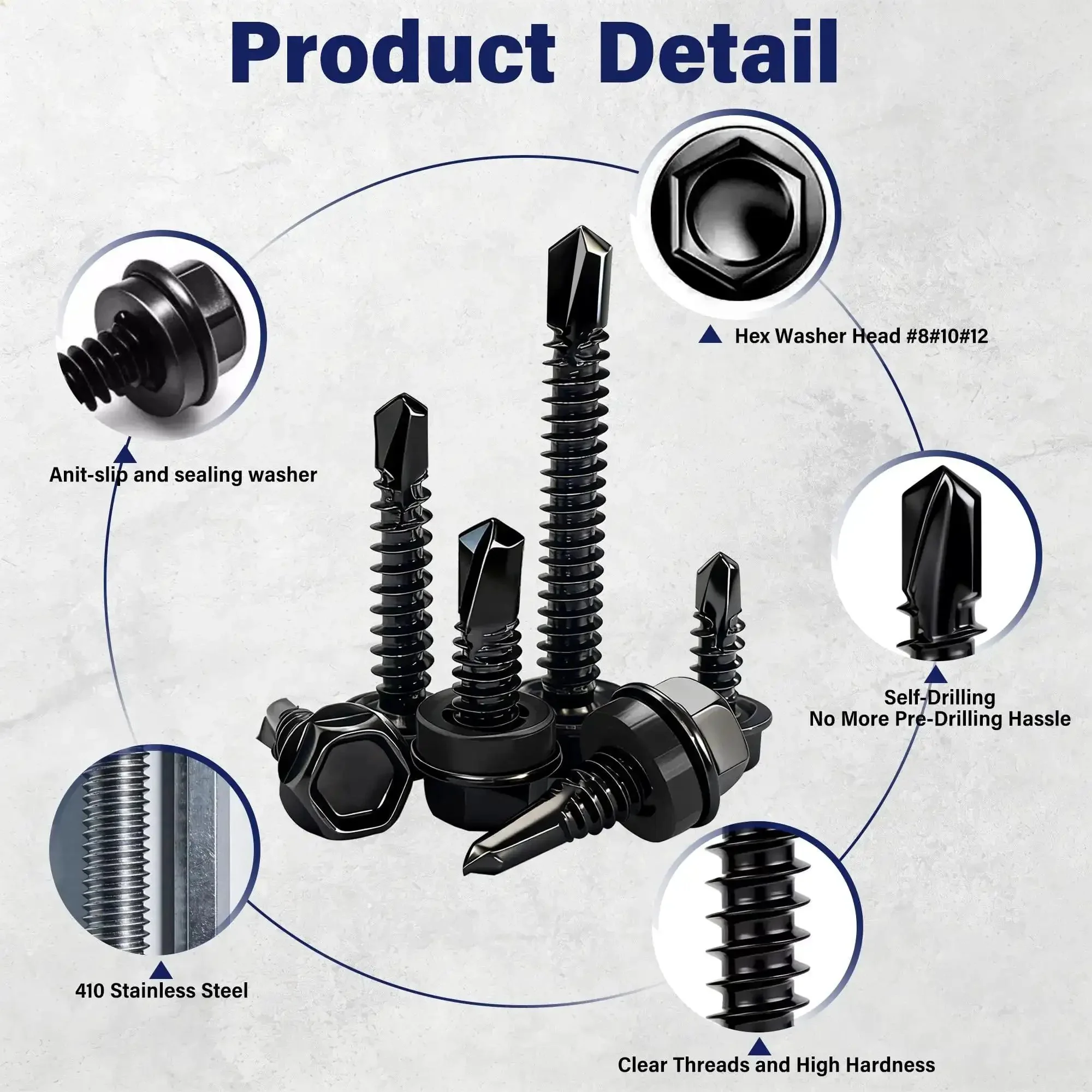 Must Have 900 Piece Self Tapping Screws Set For Metal In 410 Stainless Steel Hex Washer Head Self Drilling Sheet Metal Screws With Rubber Washers Assorted Sizes 8 10 12 For DIY Projects And Home Repairs - Image 3