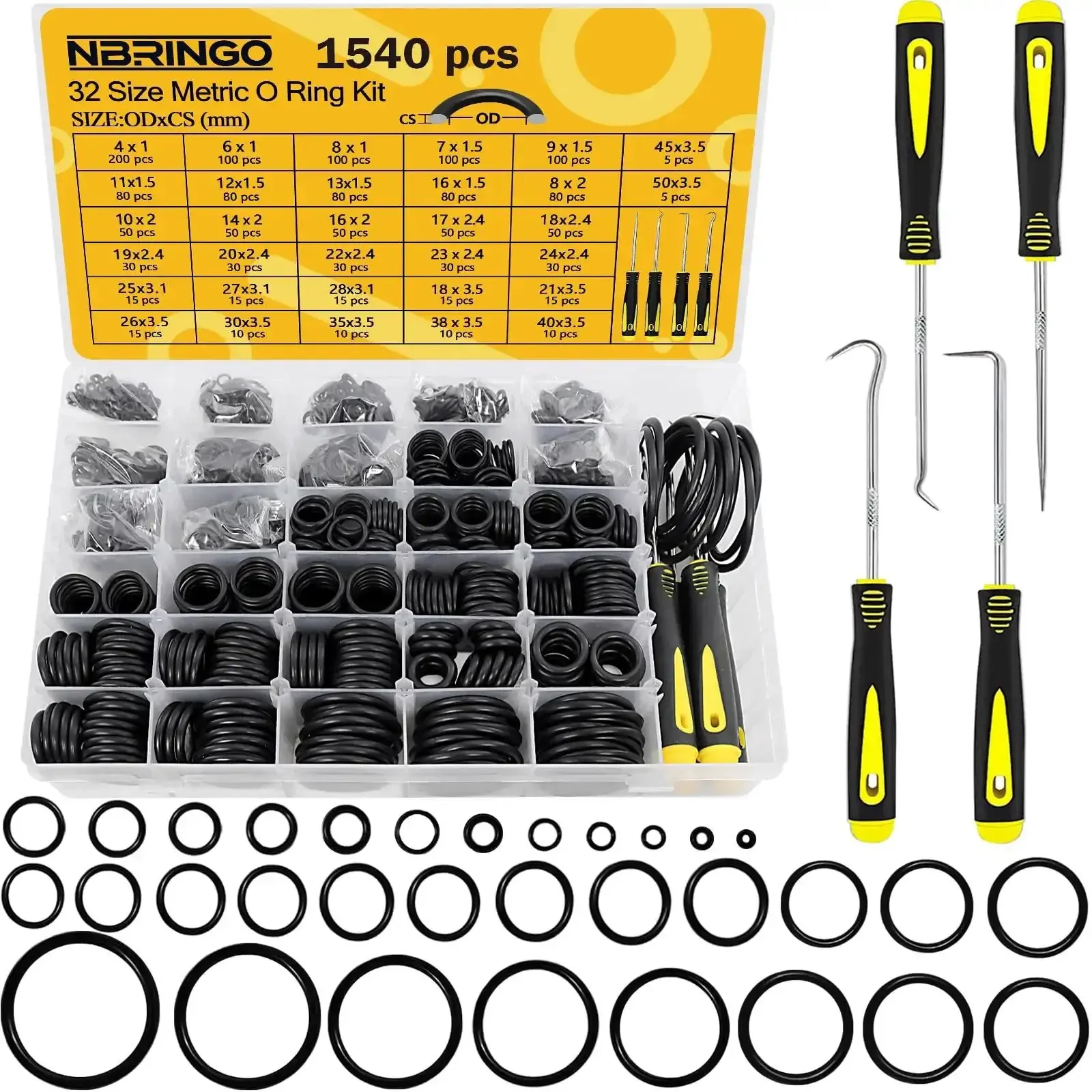 Must Have All In One 1540 Piece O Ring Assortment Kit With 4 Pick And Hook Tools, 32 Metric Sizes, Nitrile Rubber Seals For Pressure Washers, Automotive Repair, Plumbing And Industrial Use