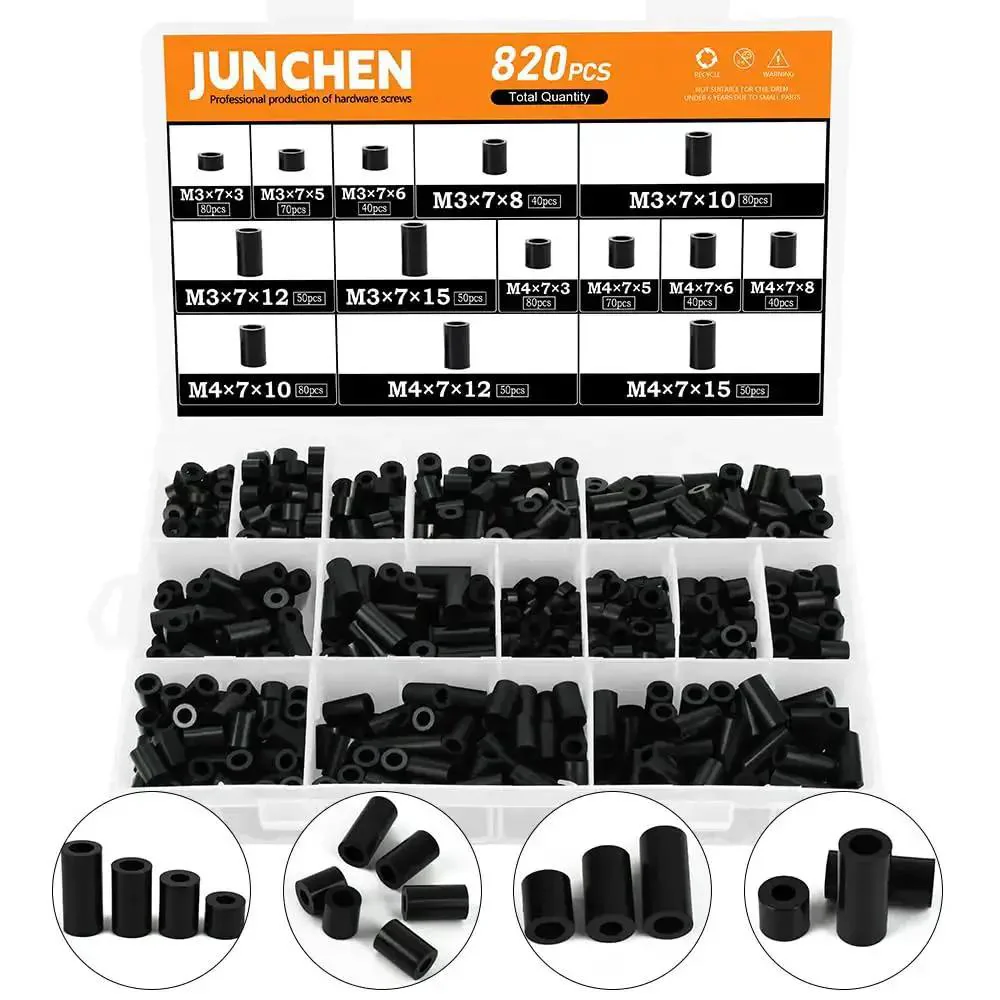 Must Have Black Nylon Spacers Kit With 820 Pieces And 14 Size Assortment For Electrical Outlets Switch Receptacles Unthreaded Screws Includes Seven Millimeter Outer Diameter And Three Quarter Millimeter Inner Diameter Lengths 3 5 6 8 10 12 15 Millimeters - Image 2