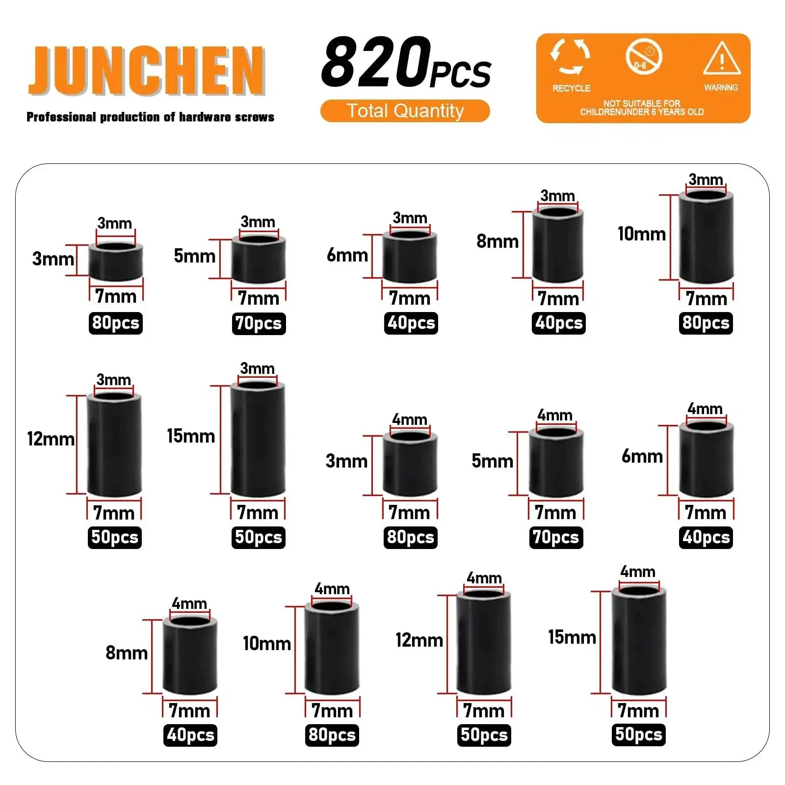 Must Have Black Nylon Spacers Kit With 820 Pieces And 14 Size Assortment For Electrical Outlets Switch Receptacles Unthreaded Screws Includes Seven Millimeter Outer Diameter And Three Quarter Millimeter Inner Diameter Lengths 3 5 6 8 10 12 15 Millimeters - Image 8