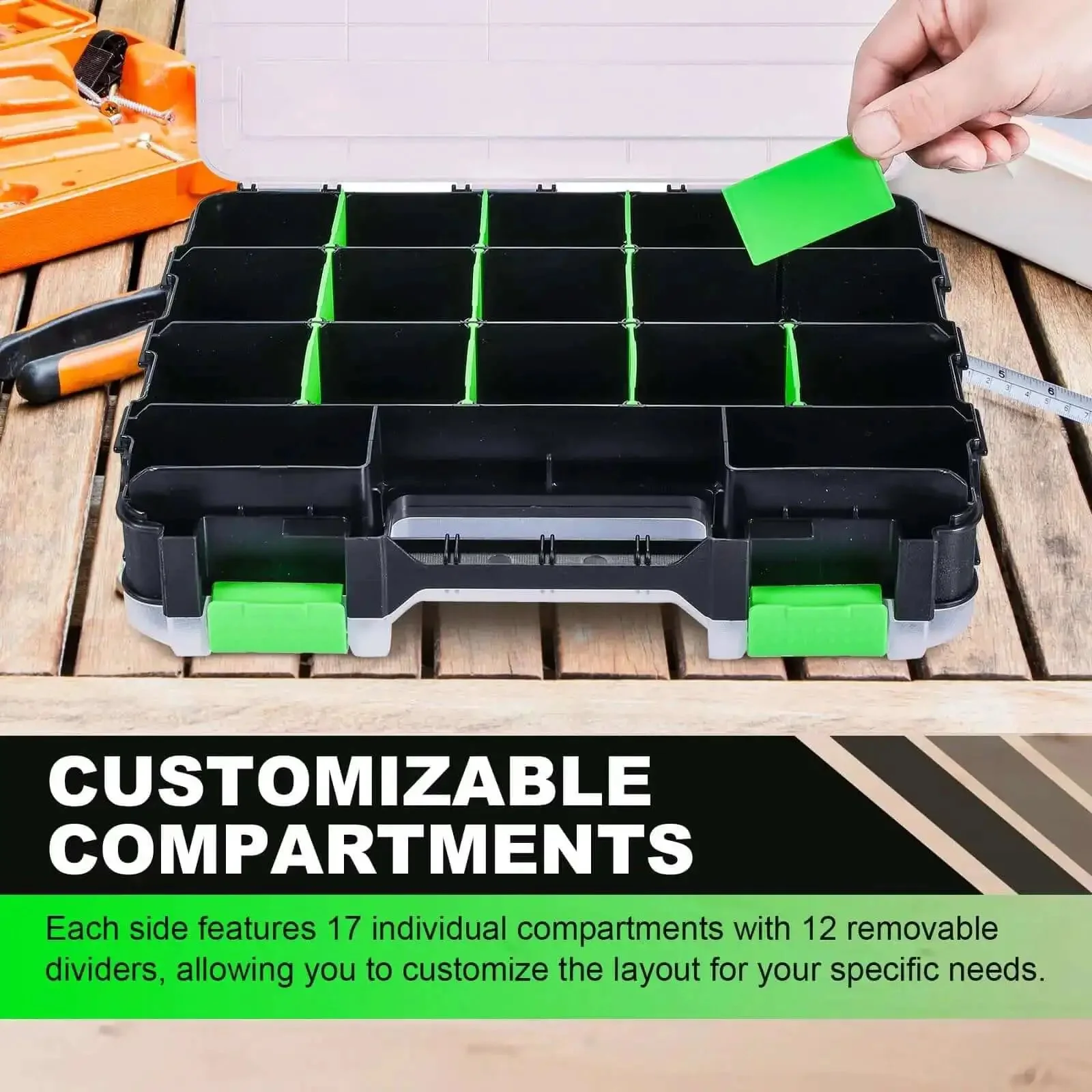 Must Have Dual Side 34 Compartment Hardware Organizer Box With Removable Dividers And Transparent Lid, 2 Pack Small Parts Storage For Screws Nuts Bolts Nails, Fishing Tackle, Jewelry And More - Image 3